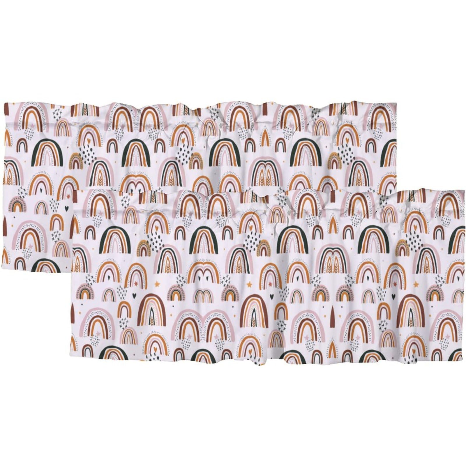 FBMLBRB Brebasf Retro Mid Century Rainbow Windows Valances Curtains for Kitchen,Abstract Nursery Boho Girls Room Decor Colourful Rainbow Valance for