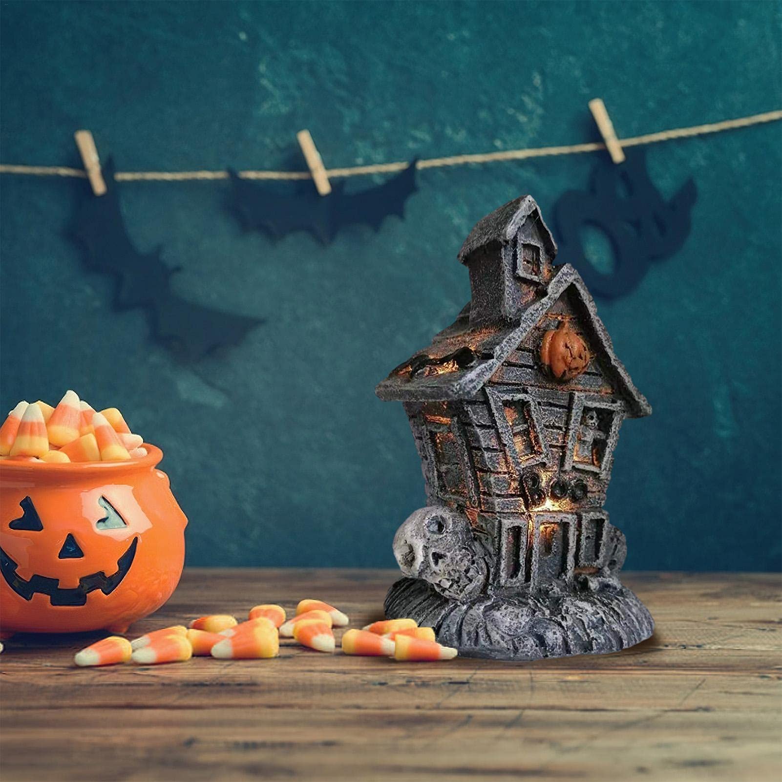 Amazon.co.jp: ハロウィンミニお化け屋敷、LEDパンプキン