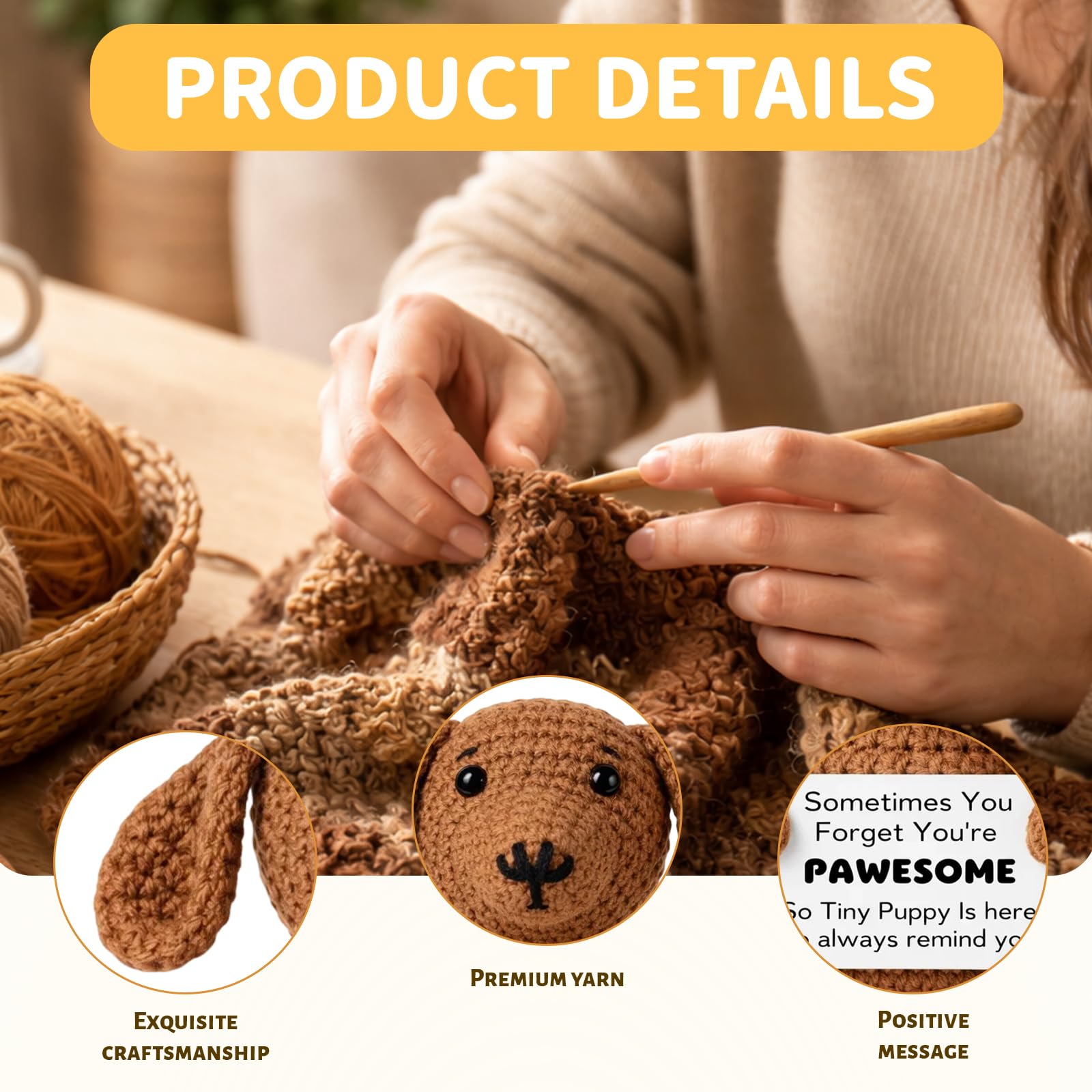 YciVhh Positive Crochet Animals, 2 Pcs Dachshund Gifts, Brown Handmade Weiner Dog, Yarn & Cotton Stuffed Animal - Image 3