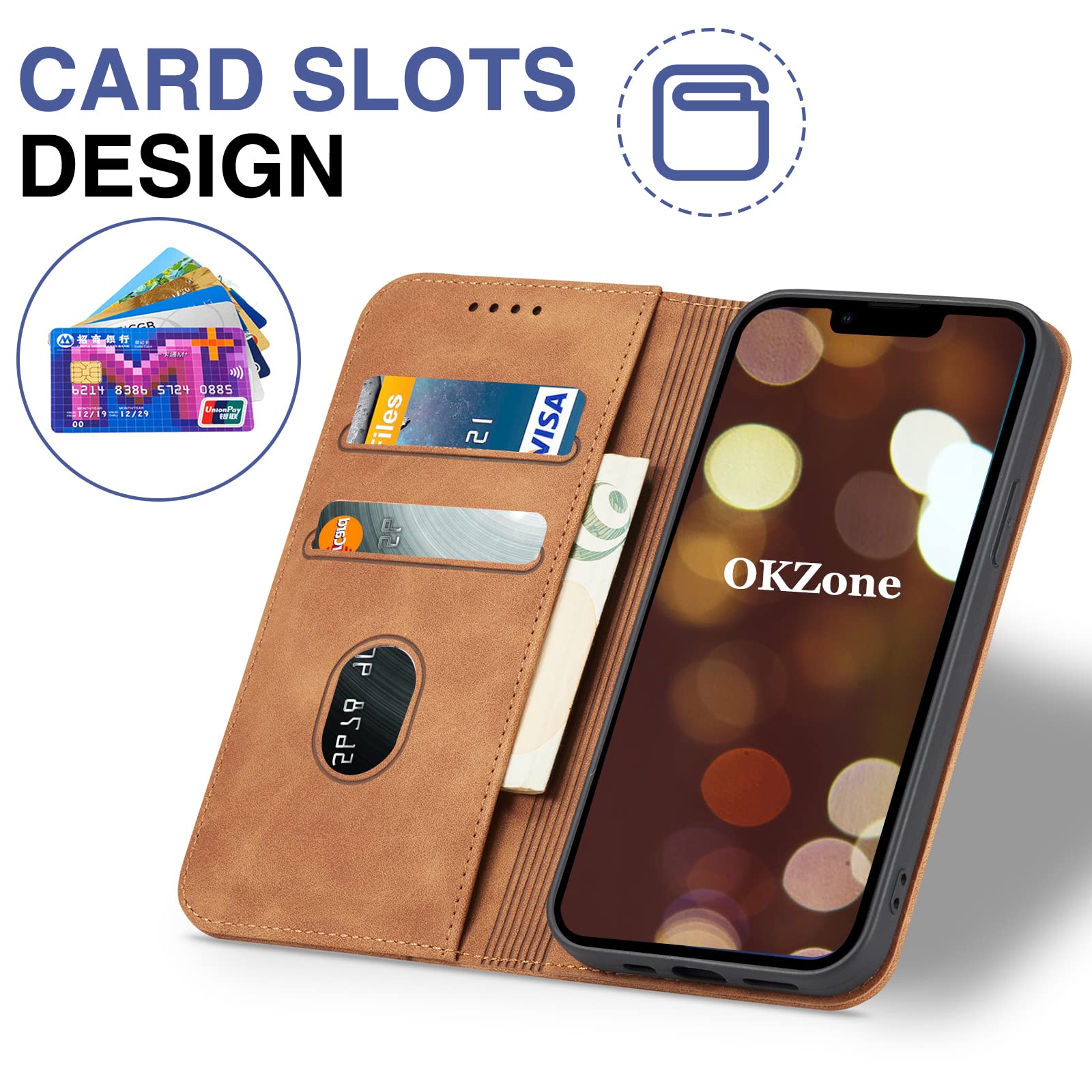 XINQCASE Cover per iPhone XR, Custodia a Portafoglio in Pelle PU [Slot per Schede], Cover a Libro Flip Caso Custodia per iPhone XR, Marrone