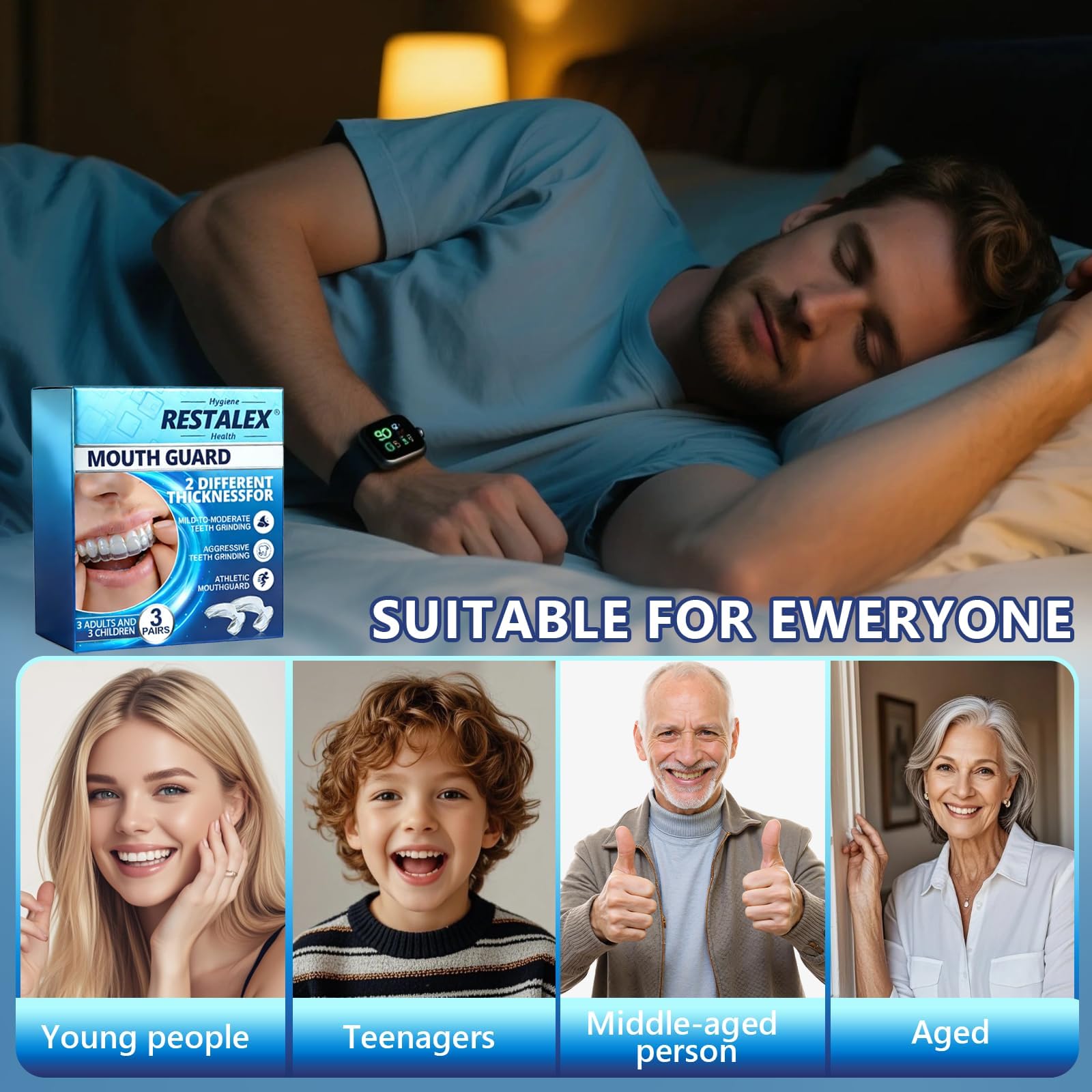 Protector Bucal Para Dormir Bruxismo, Férulas Descarga 2 Tamaños, Kit Dental Reutilizable