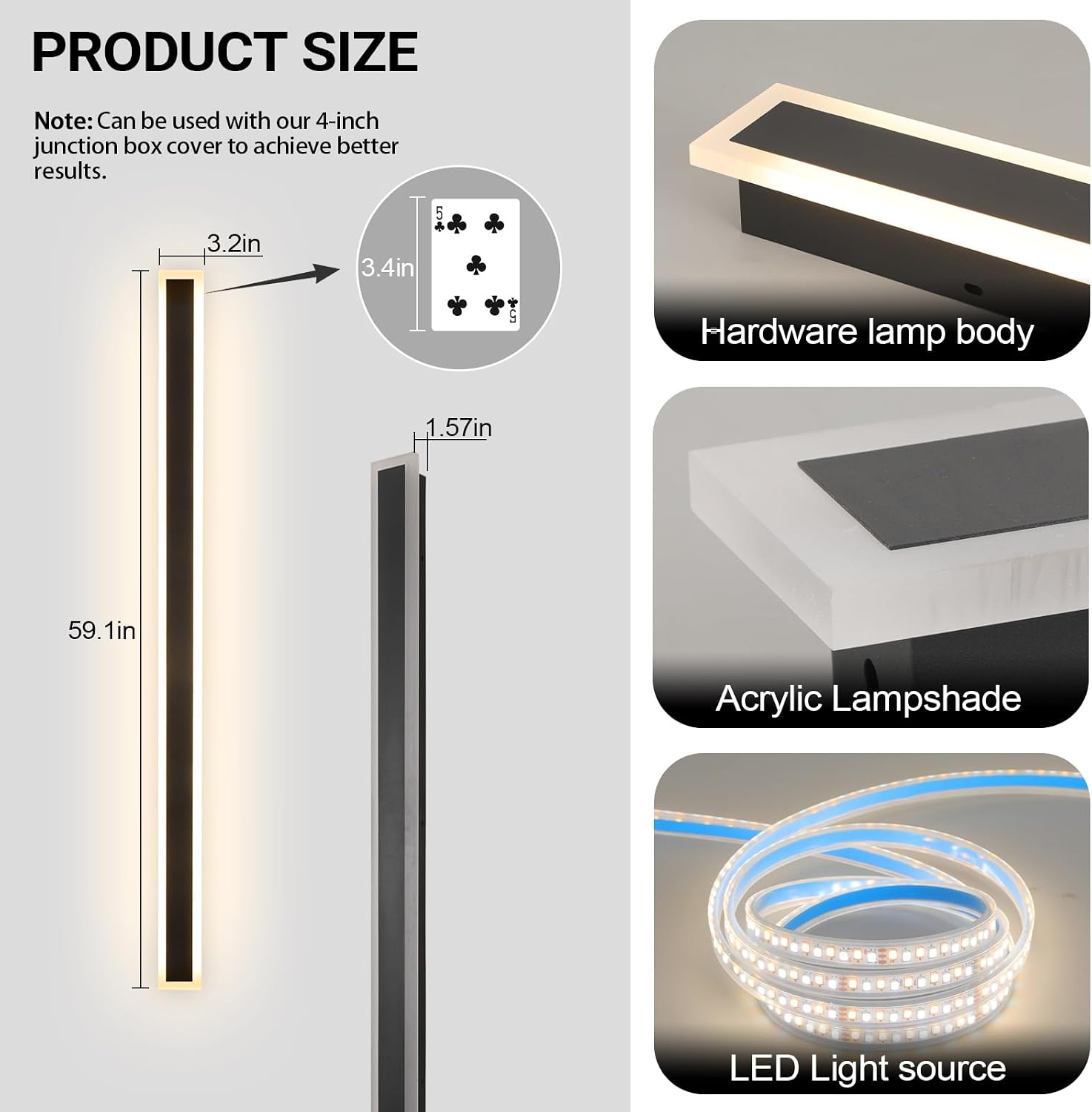 Modern Outdoor Lights, 59 Inch Outdoor Wall Light 3000K Outdoor Lighting IP65 Waterproof Black LED Long Exterior Wall Sconce for House Garage Porch Patio
