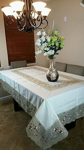Miniatura 3 de Mantel de encaje bordado de diamantes de imitación rosa de 72 x 144 pulgadas, servilleta para banquete de boda, elegante, lavable, mantel de tela