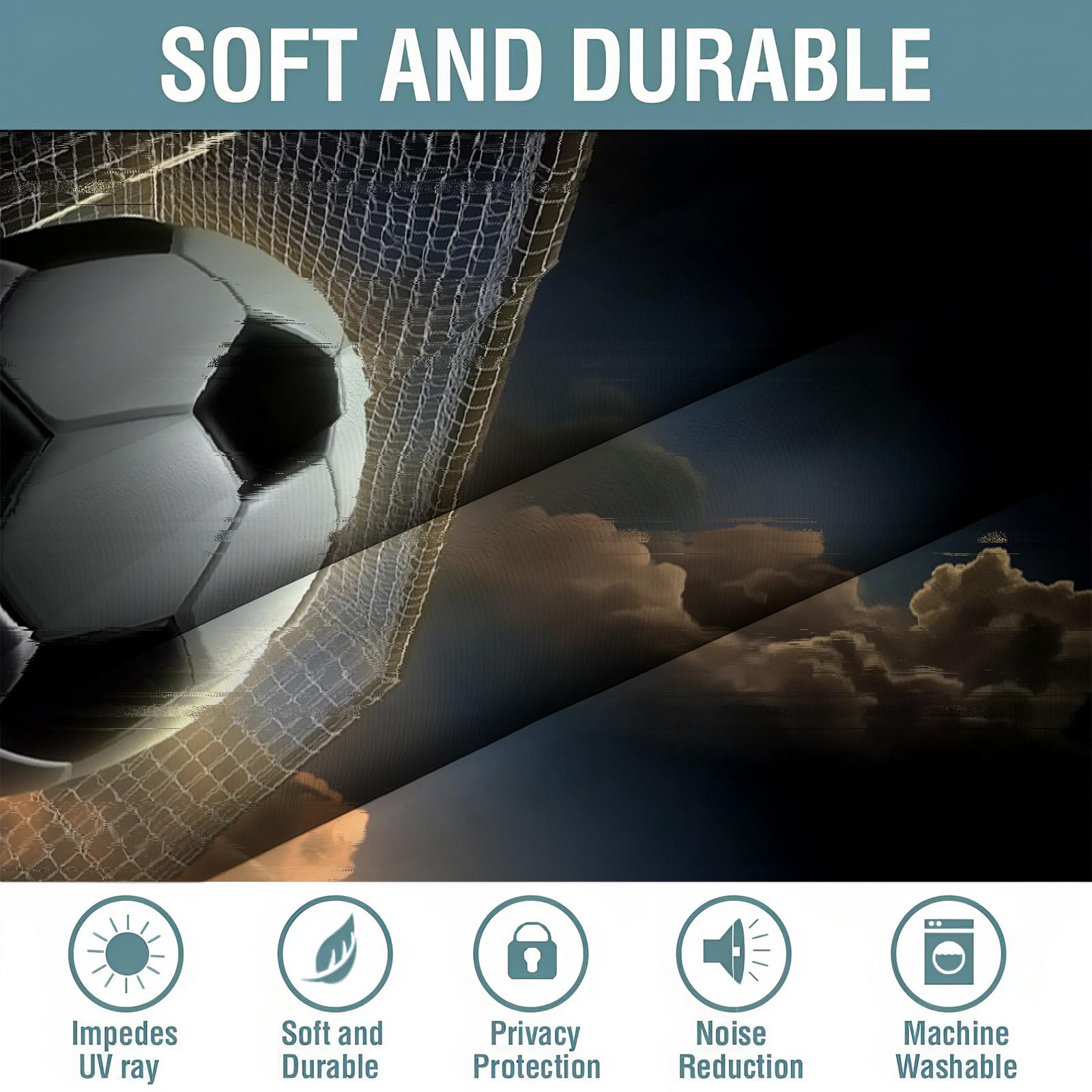 Dark Sky Graphics Verdunkelungsvorhänge Blickdichte Vorhänge Mit Ösen Sport Fußball Thermo Vorhang Schlafzimmer Gardinen Wohnzimmer,H215 X B110 cm,Dunkelblau, 2Er Set