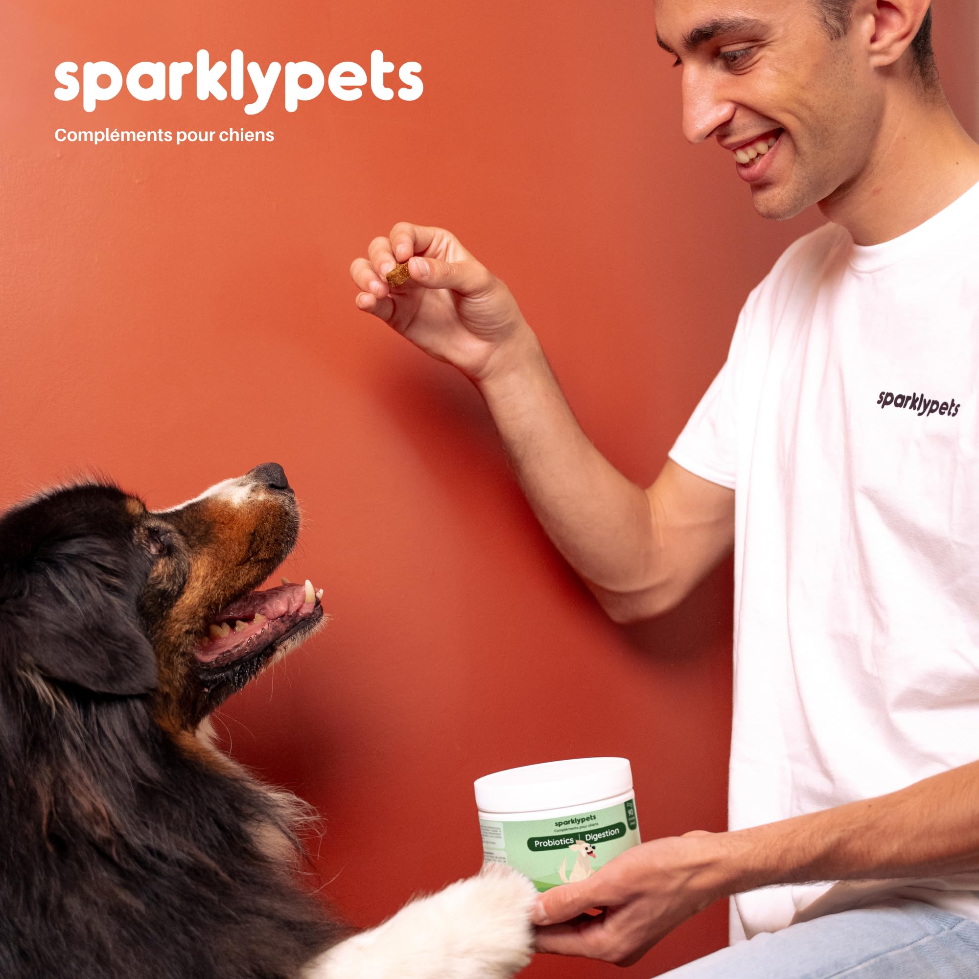 SparklyPets - Probiotics - Digestion - Complément Alimentaire pour Chien - Confort Digestif et Flore Intestinale - Prébiotique et Probiotique Chien - 90 Unités, 270g, Goût Poulet