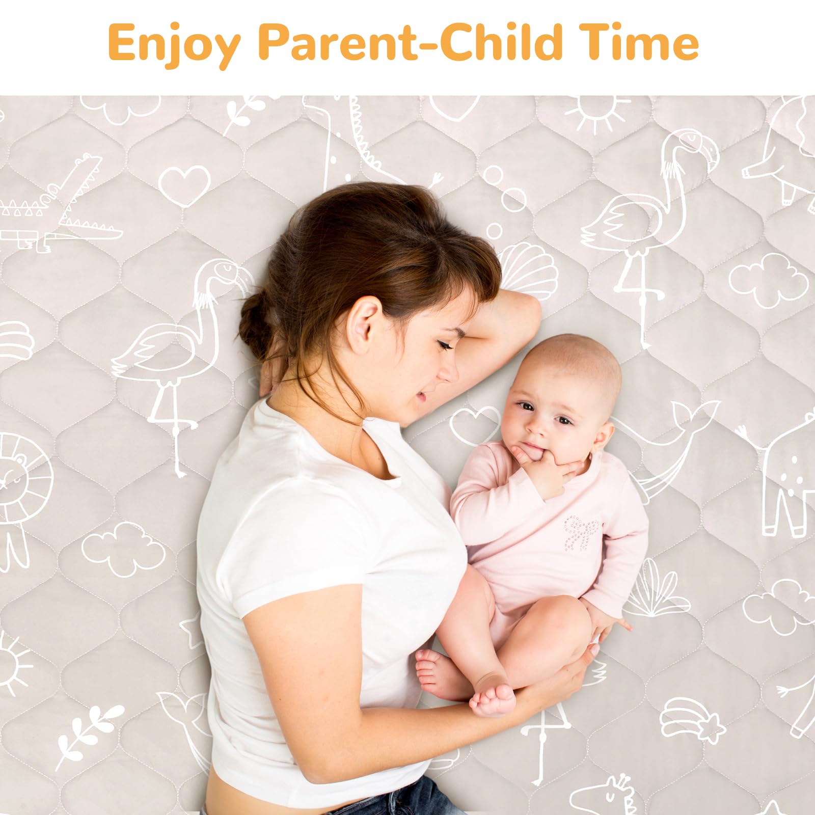 Baby Play Mat,Removable Baby Mats for Floor Play-127x127 cm-Thick Playmats for Babies Kids Toddler,Foldable Non-Slip Crawling Mat,Machine Washable Playpen Mat Pad for Tummy Time,Animal Grey - Image 2