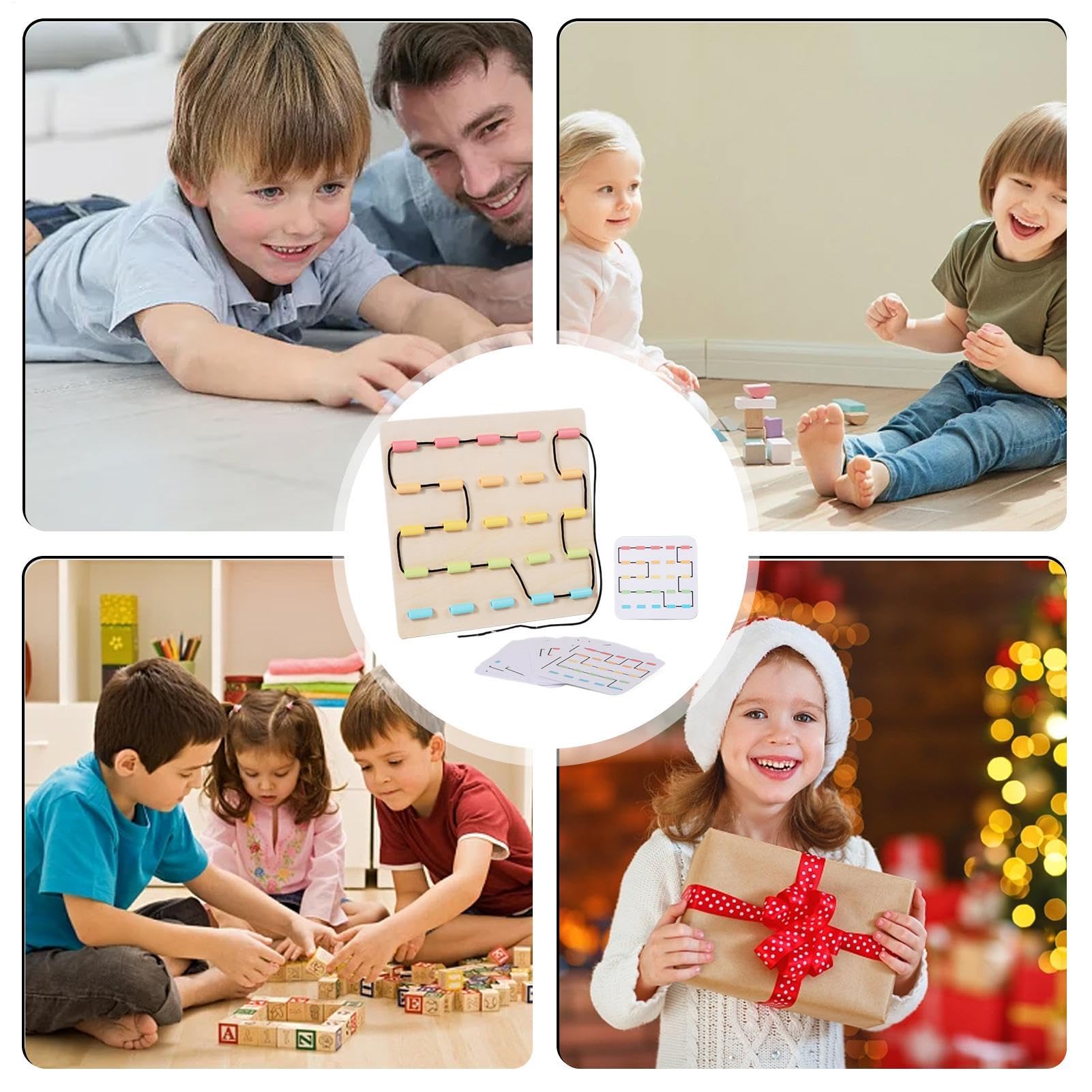 Planche à Lacets En Bois Avec 15 Cartes Défi – Jouet Éducatif Motricité Fine – String Art Pour Enfants Dès 3 Ans – Voyage