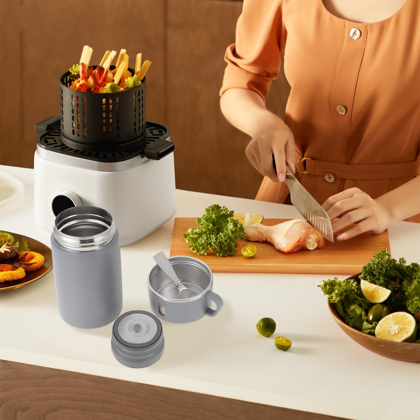 Termo para Comida Caliente de 600ml en Acero Inoxidable y Pp, Portátil Prueba de Fugas, Adecuado para Uso Doméstico y Viaje