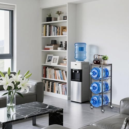 Miniatura 5 de Soporte para jarra de agua de 5 galones, estante para jarra de agua de 3 niveles con diseño de rueda reforzada en forma de X, soporte para jarra de