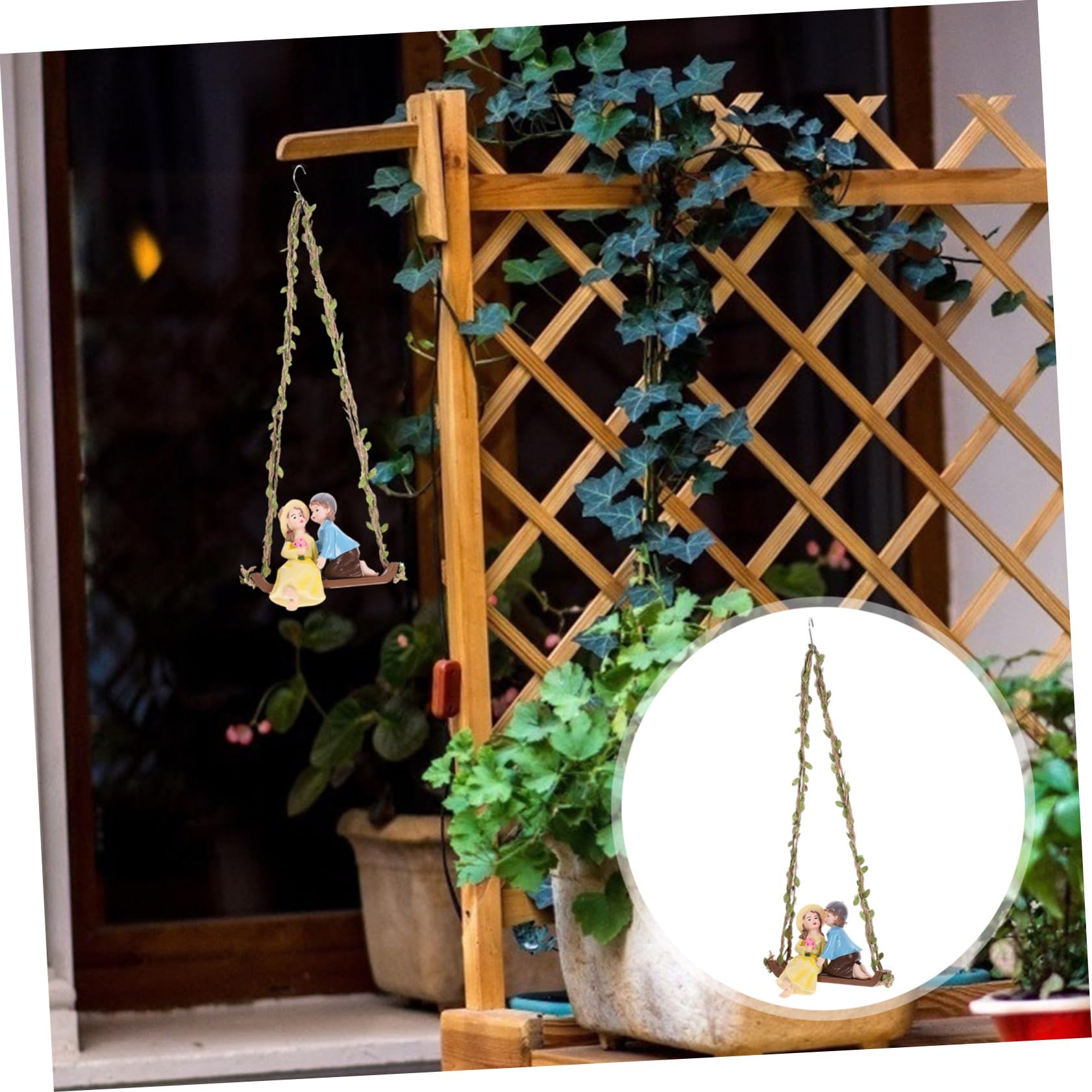 Toyvian 2 Stück Gartenfigur mit Schaukel Resin Miniatur Deko für Garten und Terrasse Romantische Hanging Swing Statue für zur Einweihung für Gartenliebhaber