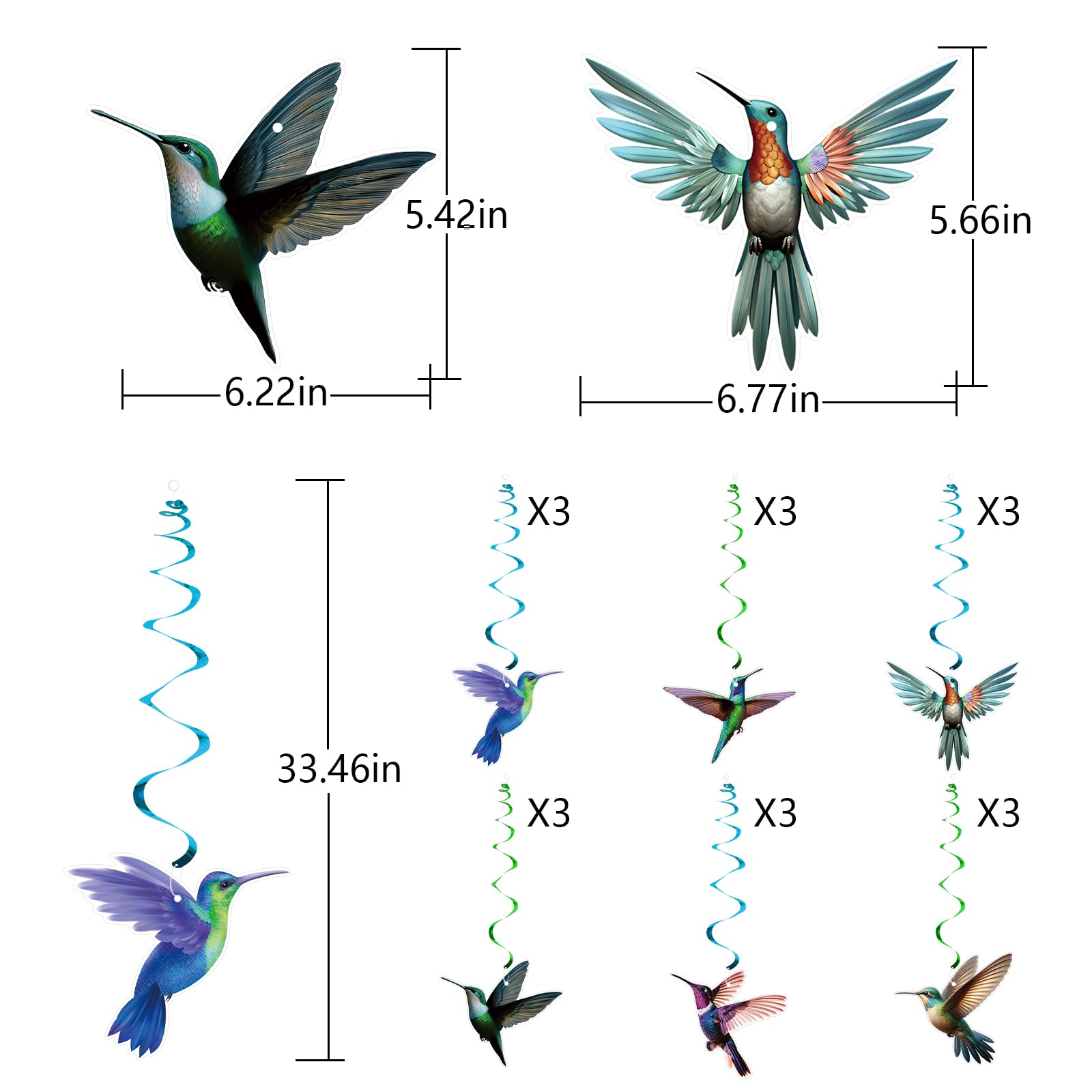 FOZEE Hummingbird Hanging Swirls, Bird Ceiling Decorations, Hummingbird Birthday Party Decorations, Hummingbird Decorations, Happy Mothers Day Party Decor, 18Pcs