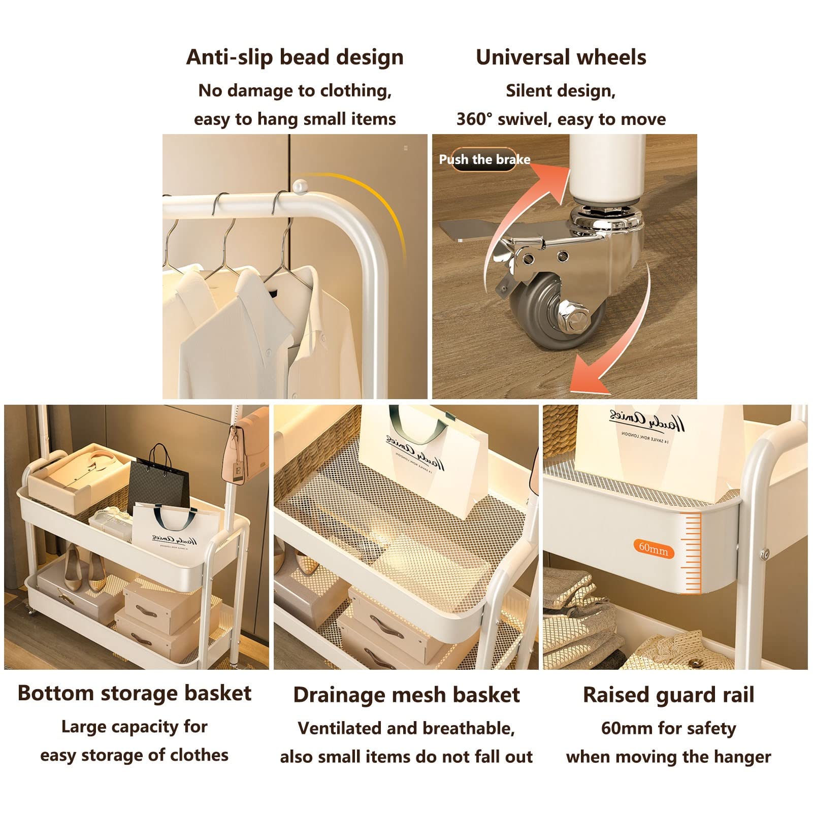 Heavy Du Metal - Portabiti autoportante con cestino Sto a 2 ripiani, multifunzione, per camera da letto, design slish