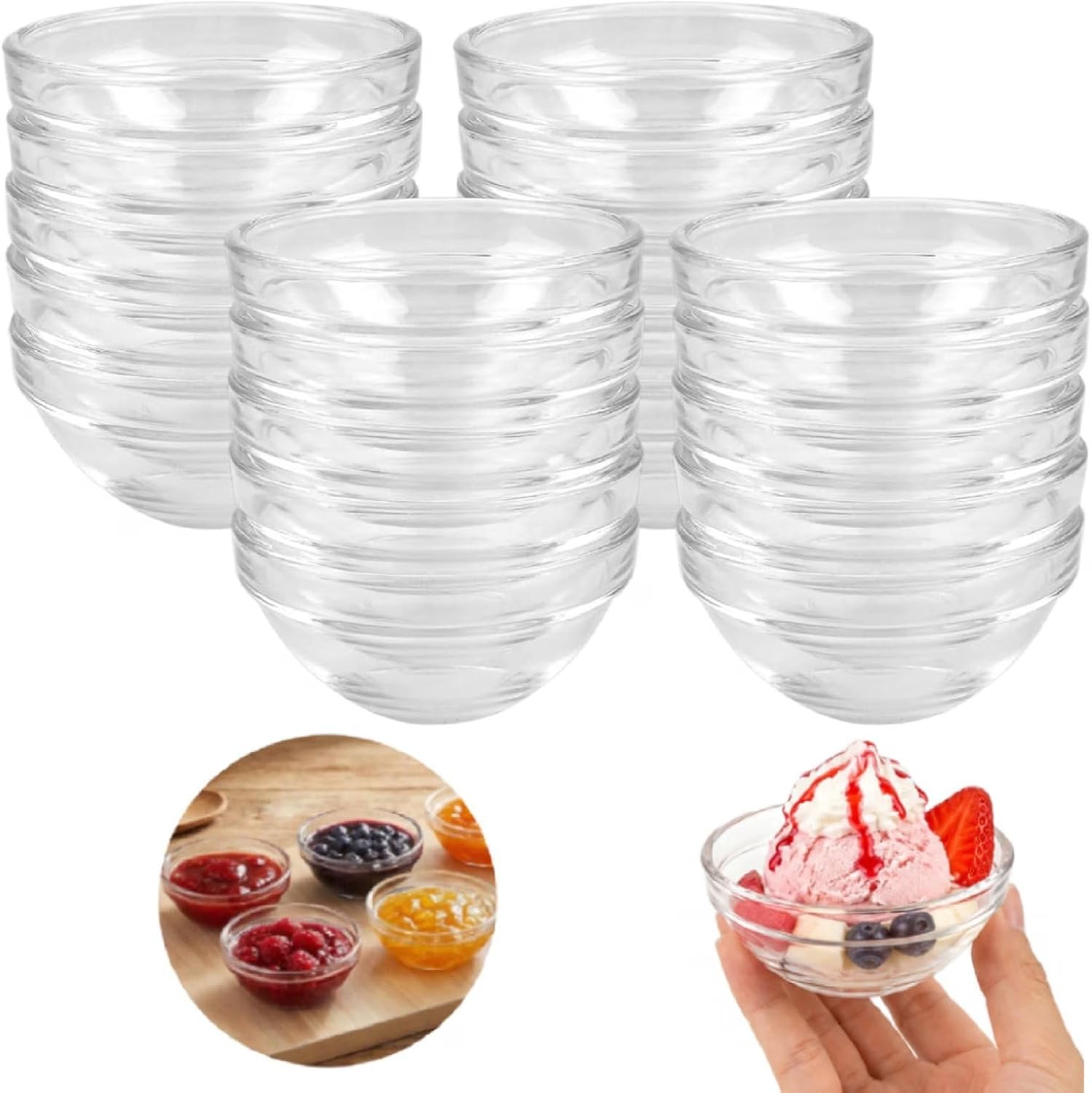 20 Pcs 75ml Glass Bowl For Dipping 3 In (7.5 Cm) Diameter Mini Glass Bowls
