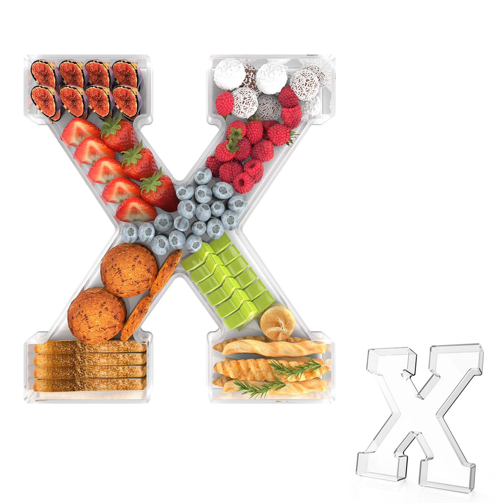 11" Acrylic Letter Charcuterie Tray,Fillable Alphabet &amp; Number Box(Letter X)