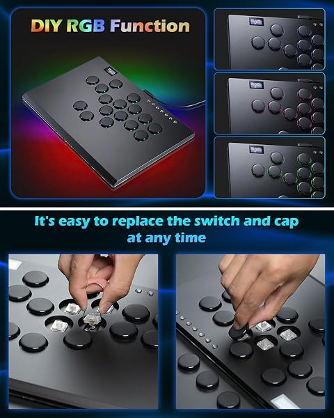Sehawei Arcade Fight stick,16 Keys Aluminum Alloy Game Leverless Controller,Street Fight keypad with Turbo Functions & Custom RGB für PS4/Switch/PC/PS3/Steam (M16 Plus) - 5