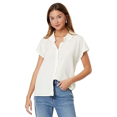 Mod o doc Stone Washed Tencel Short Sleeve Button Down Hi Lo Blouse Women
