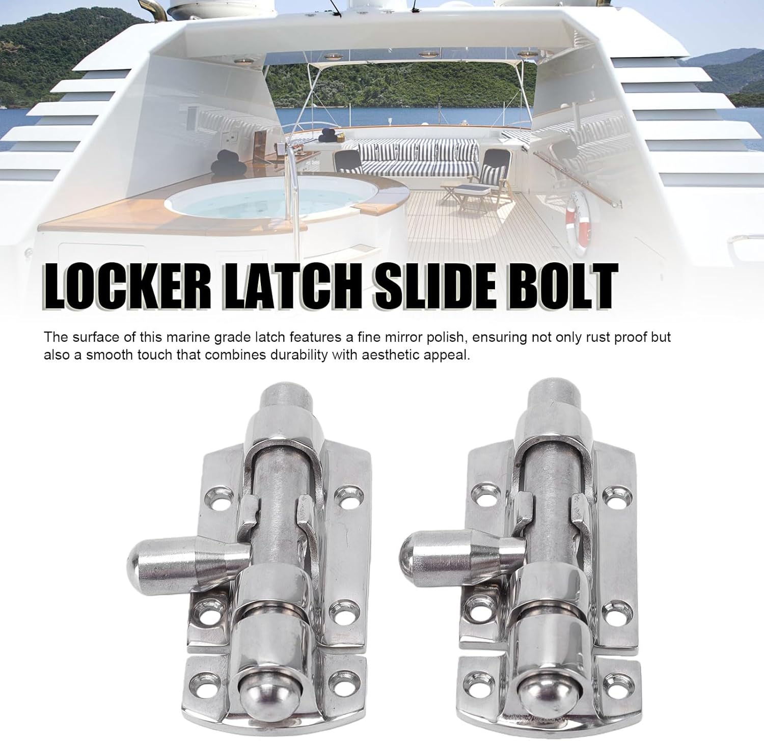 Haofy Marine Grade Sliding Lock 316SS Rustproof Heavy Duty Safety Latch Polished Compact for Boats RVs Garages Windows Doors Hatches Cabinets Storage