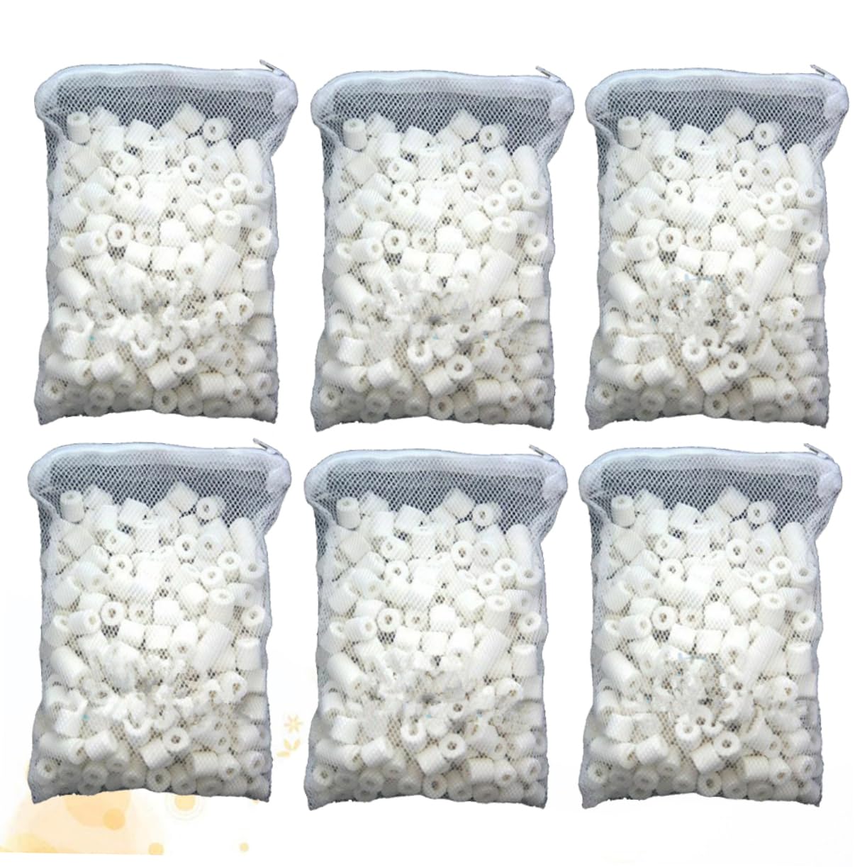 Anillos Biológicos de Cerámica Porosa para Filtro de Acuario, Paquete de 6 Unidades con Bolsa de Malla, Ideales para Depósitos de Agua y Salada