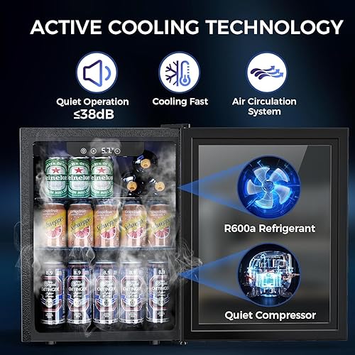 Miniatura 3 de Refrigerador de bebidas de 1.7 pies cúbicos, mini puerta de vidrio para 68 latas con estantes ajustables, pantalla digital de temperatura, nevera