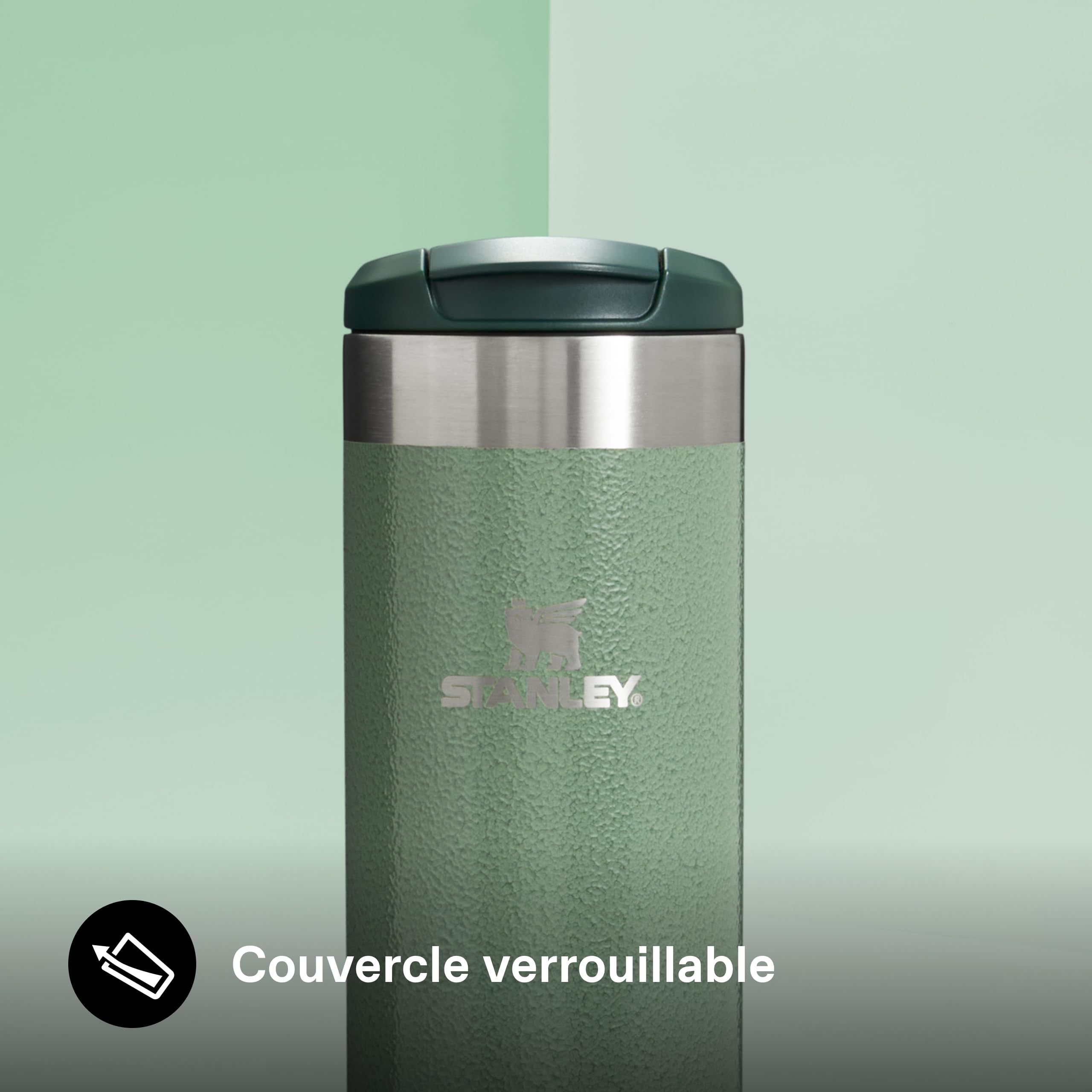 Stanley Aerolight Transit Mug Isotherme Café 0.47L - 6 Heures Chaud - 8 Heures Froid - Couvercle Étanche et Blocable - Thermos - Lavable au Lave-Vaisselle - Hammertone Green | Dure 6 heures. Chaud : 8 heures. Froid - Passe au lave-vaisselle - Anti-fuite -