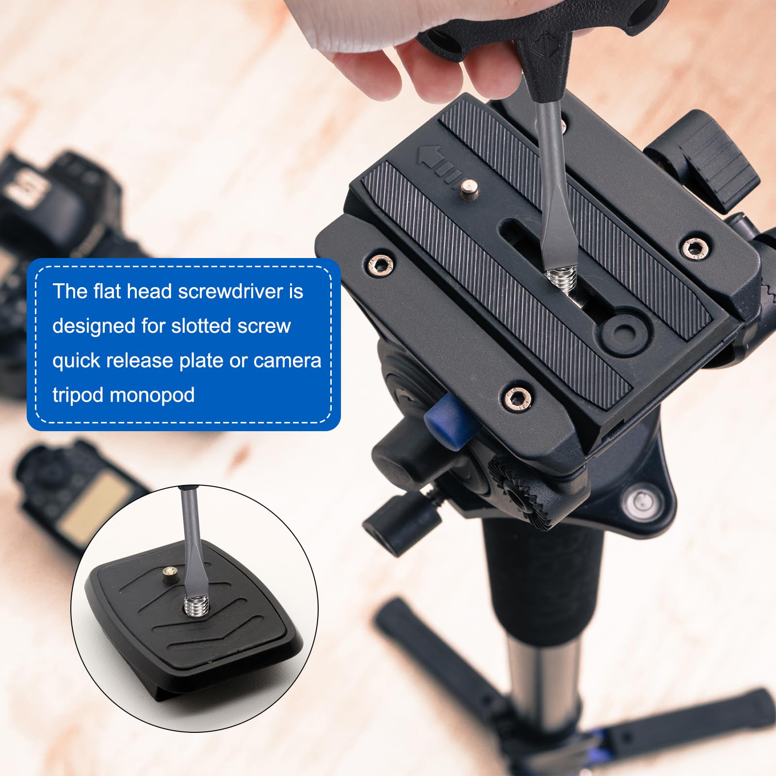 QUARKZMAN Śrubokręt płaski z uchwytem 10 mm Płaski śrubokręt z uchwytem w kształcie litery T z plastikowym uchwytem do płyty Quick Release Śruba do statywu aparatu monopod, czarny