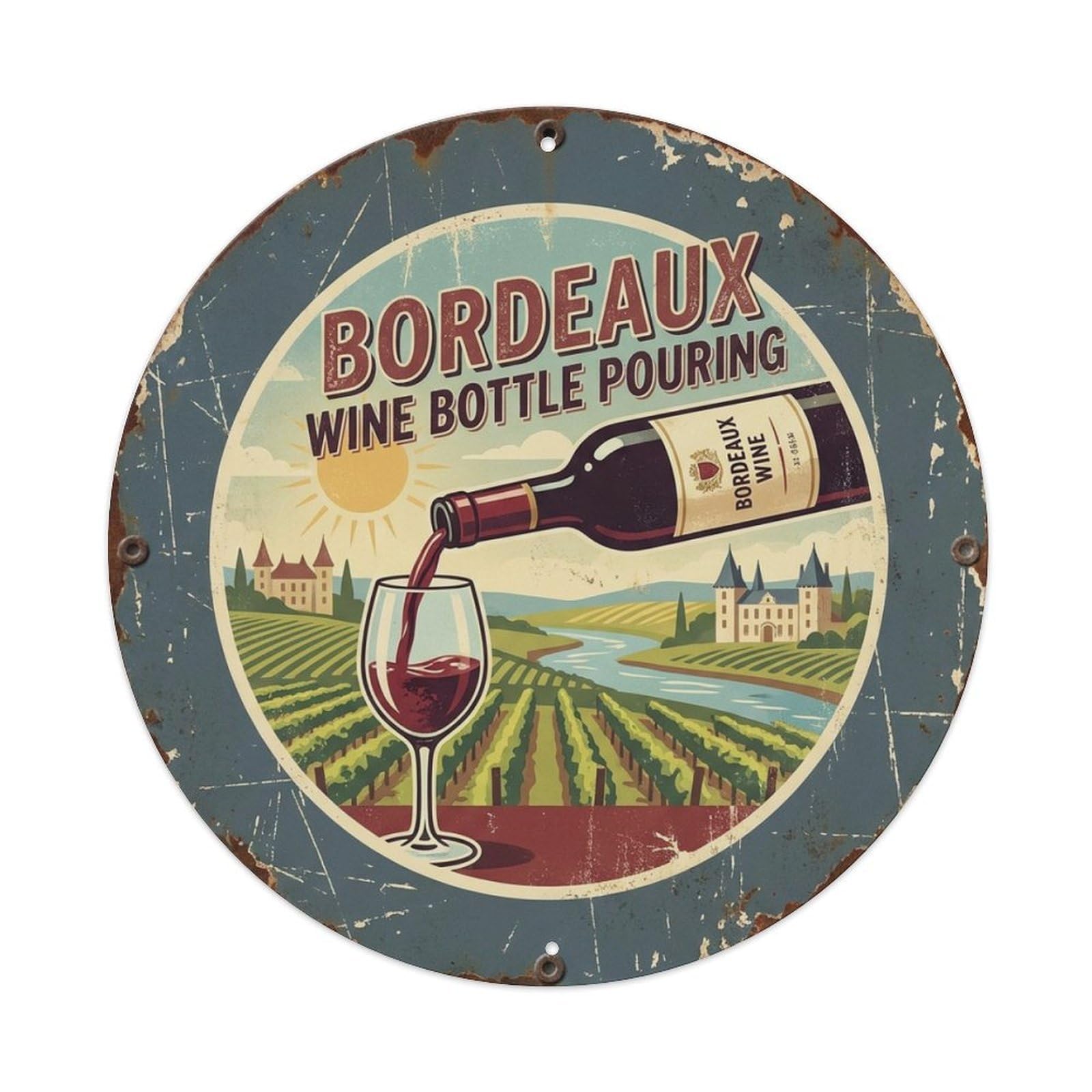 City Culture Travel France Bordeaux Wine Bottle Pouring Metal Tin Sign
