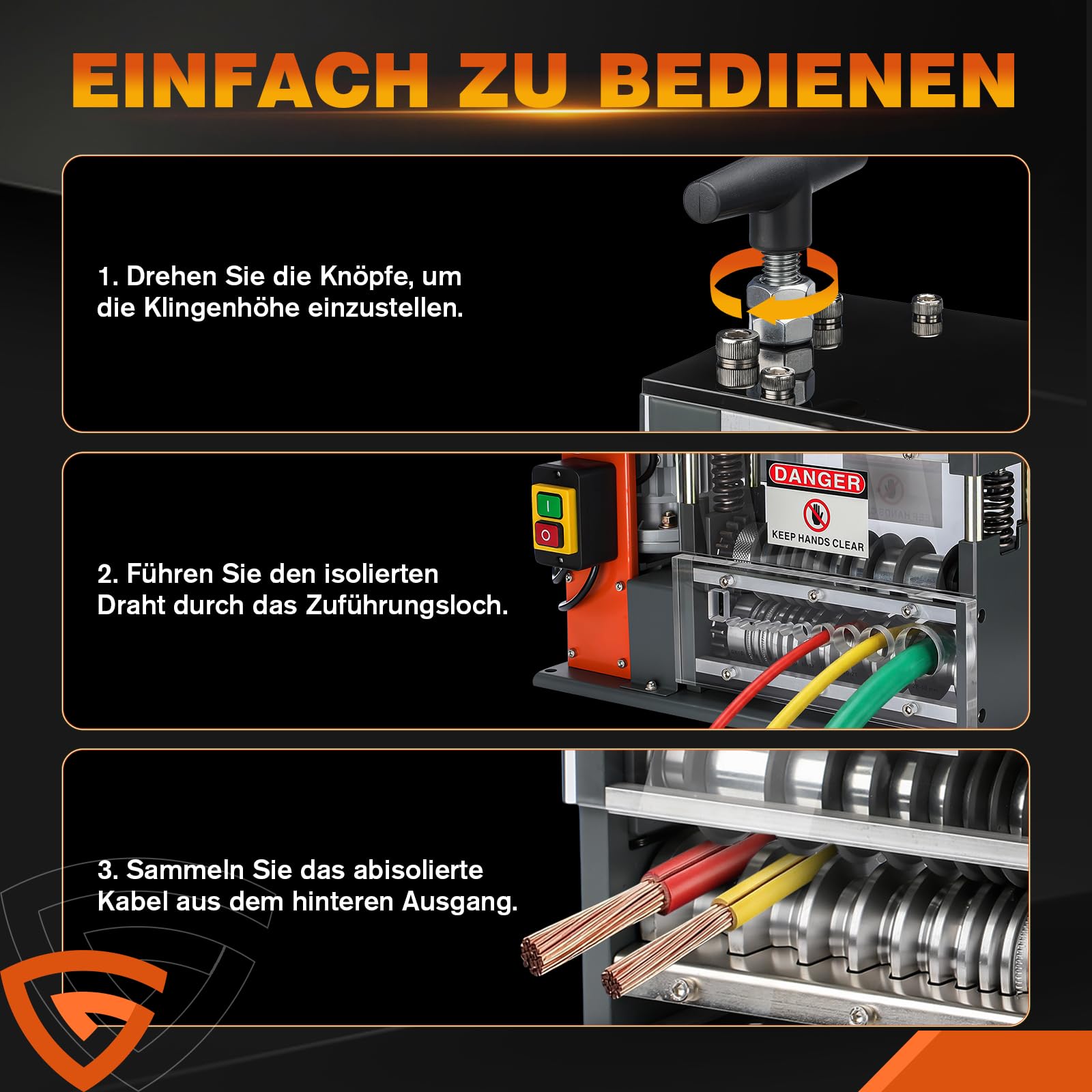 Elektrische Abisoliermaschine, 550 W, 1,5 mm-40 mm, Kabelabisoliermaschine, Kabel Abisolierwerkzeug, 11 Kanäle 10 Klingen zum Recycling von Kupferdrähten/Entfernen, Isolierung aus Kunststoff