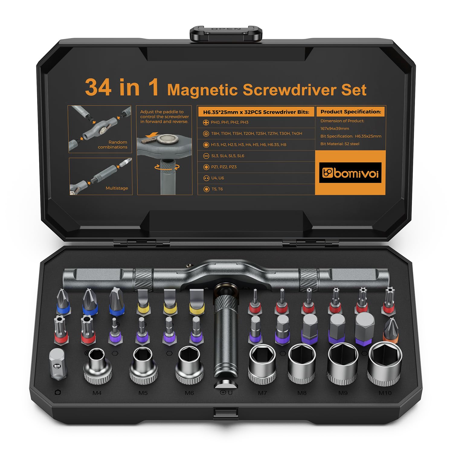 Amazon.com: Bomivoi 34 in 1 Magnetic Screwdriver Set, Ratcheting
