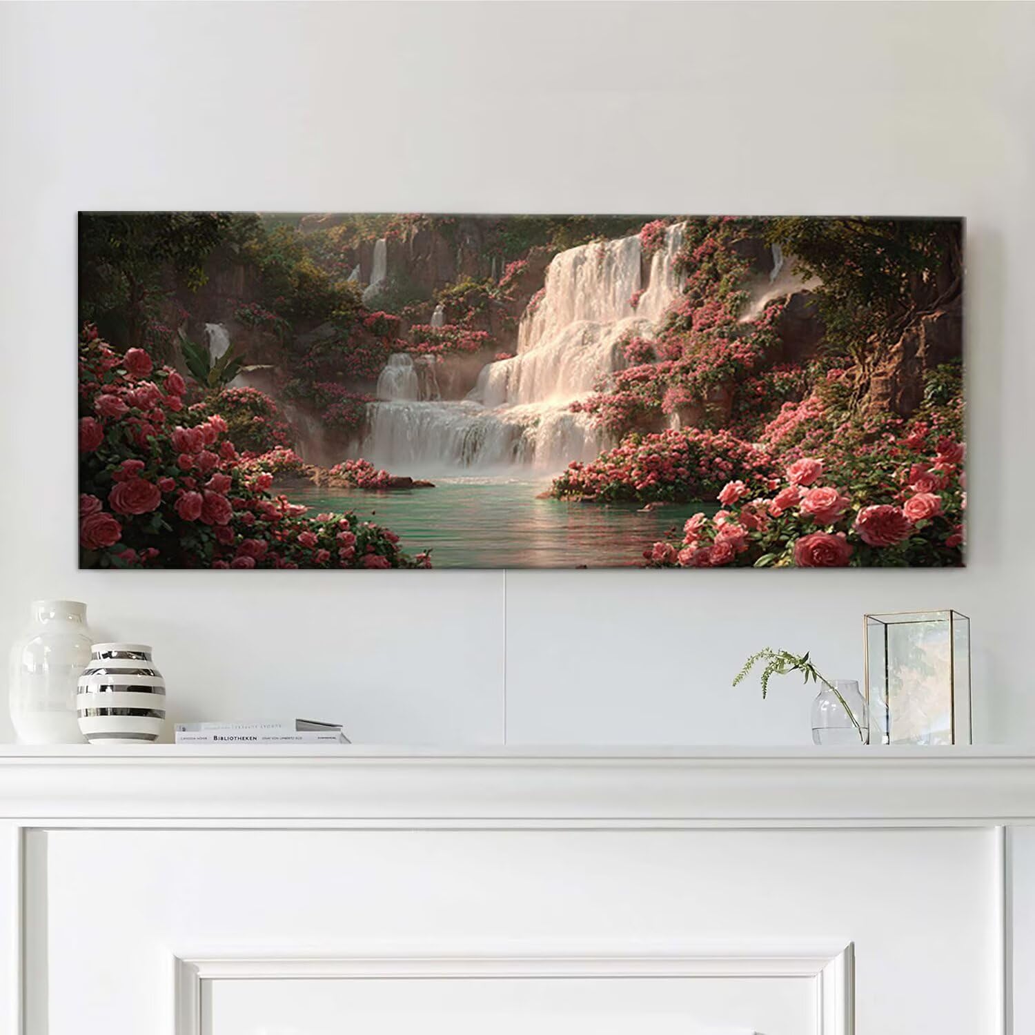 Malen nach Zahlen Erwachsene Wasserfall Rosen - Paint by Numbers Adult Mit 4 Pinseln und Acrylfarbe - DIY Handgemalt Ölgemälde Kit für Geschenke, Wanddeko und kreative Freizeit Geschenk 120x60cm x-704