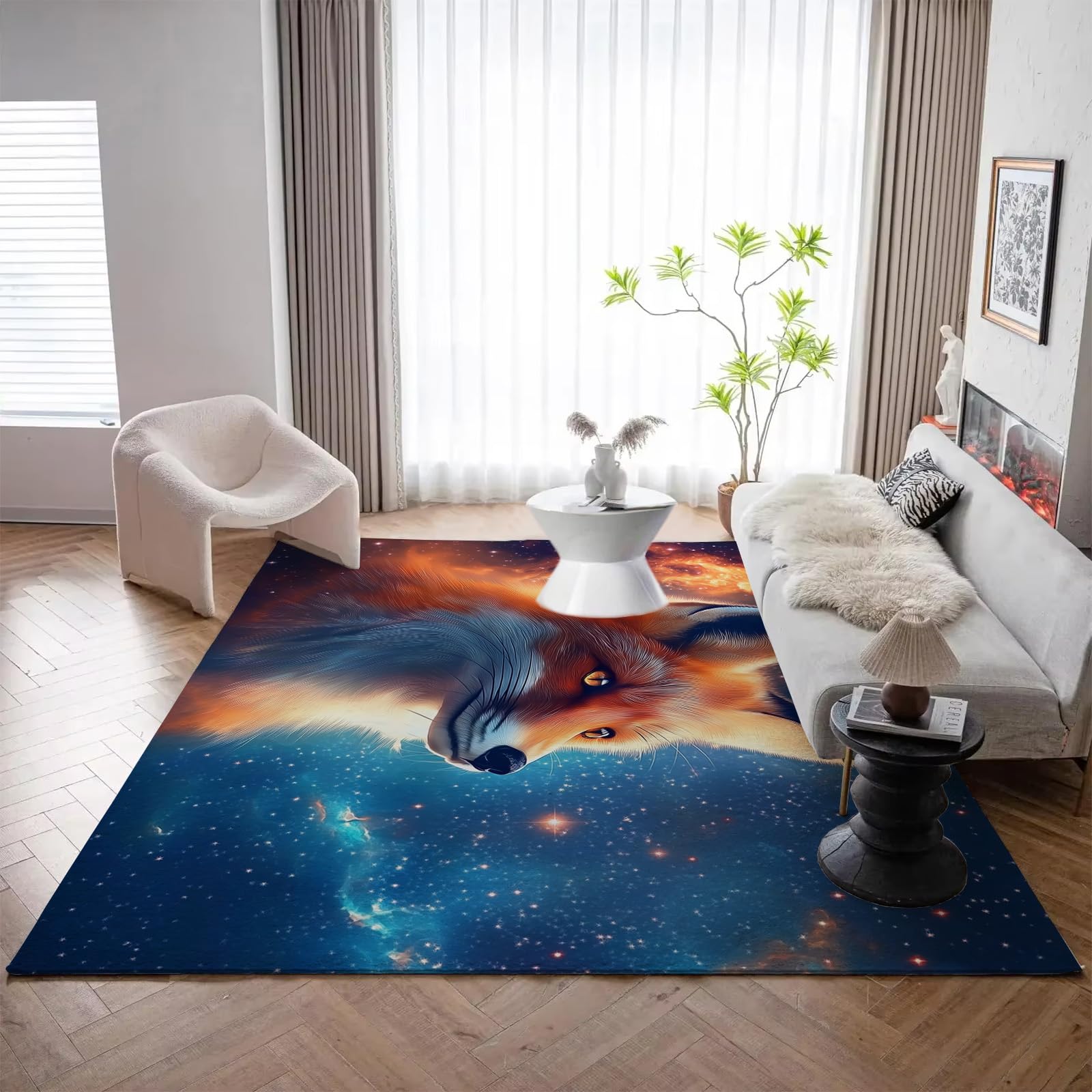 Galassia Della Volpe Tappeti Soggiorno Camera Da Letto – Animali Fantastici Tappeti Antiscivolo – Moderno Morbido Pelo Corto Peluche 120X180Cm Tappeto - Non Perde Pelo Facile Pulire