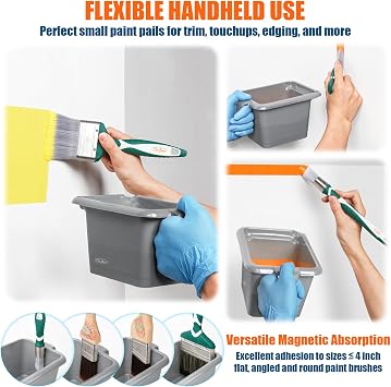 4 Paint Bucket with Liners, Brush Magnetic & Pour Spout, 9 Pack