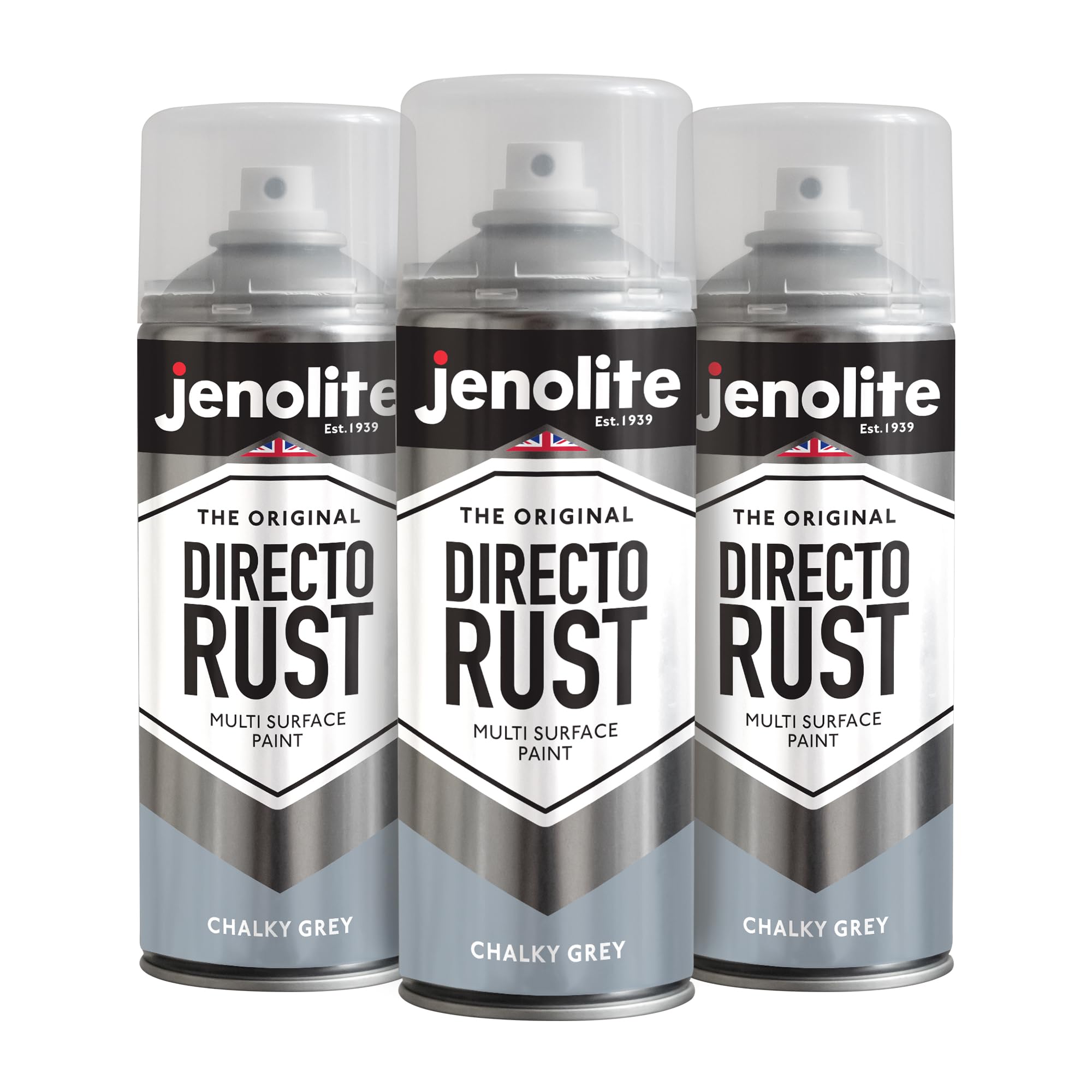 Jenolite Grey Directorust Chalky Spray Paint | | 3X400ml | Multi-Surface Chalky Finish Spray Paint | Ideal For Furniture, Ornaments, Picture Frames | Interior & Exterior Use | Ral 7494C Pantone 7544U