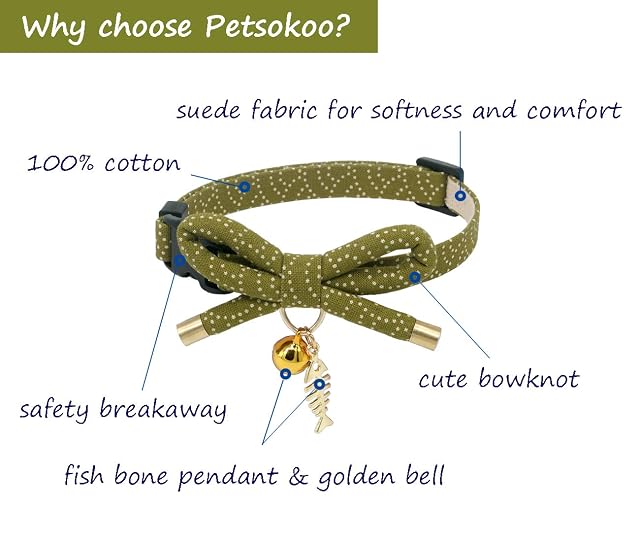 Foto 2 de 6 de PetSoKoo Collar de Gato con Cascabel. Elegante Lazo con Dije de Hueso de Pescado. Separación de Seguridad