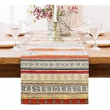 BOXAN Antique Southwestern Native Design Table Runner Cloth, Boho Cotton Geometric Striped Pattern Tribal Table Cover for Farmhouse Home Dinning Living Room Western Style Party Decor 12 X 48 inch
