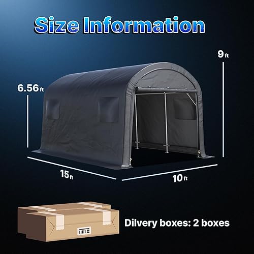 Miniatura 13 de ADVANCE OUTDOOR Cobertizo de almacenamiento de 6 x 8 pies, techo redondo de acero, portátil, para motocicleta, barco o herramientas de jardín con 2