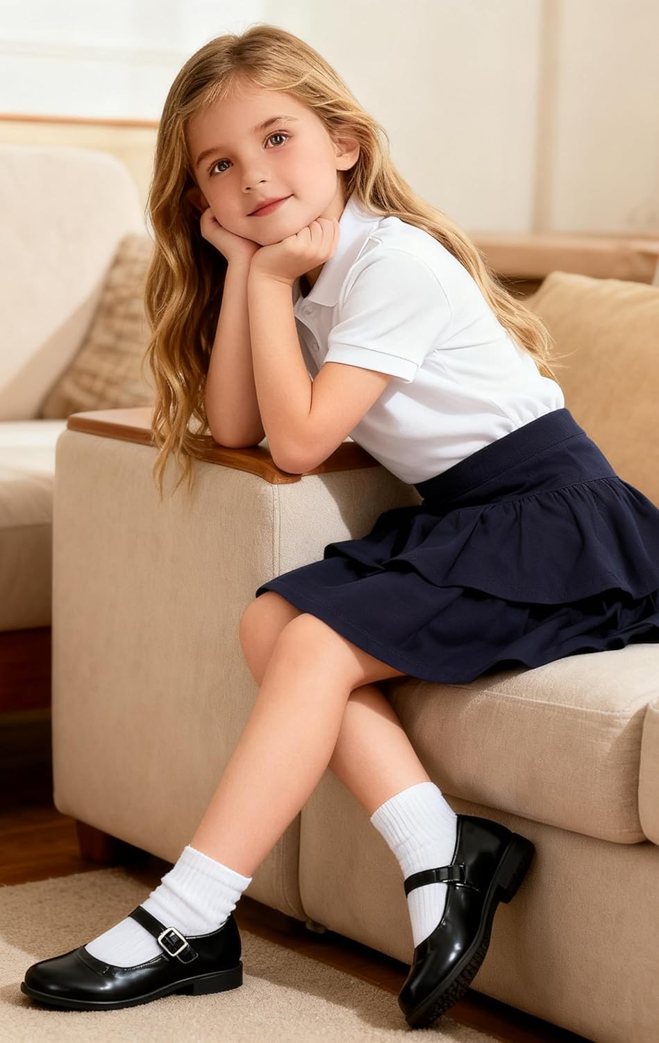 Little Girls Skirts Casual Ruffles Skirt School Uniform Skorts with Pockets for 4-11 Years - Image 6