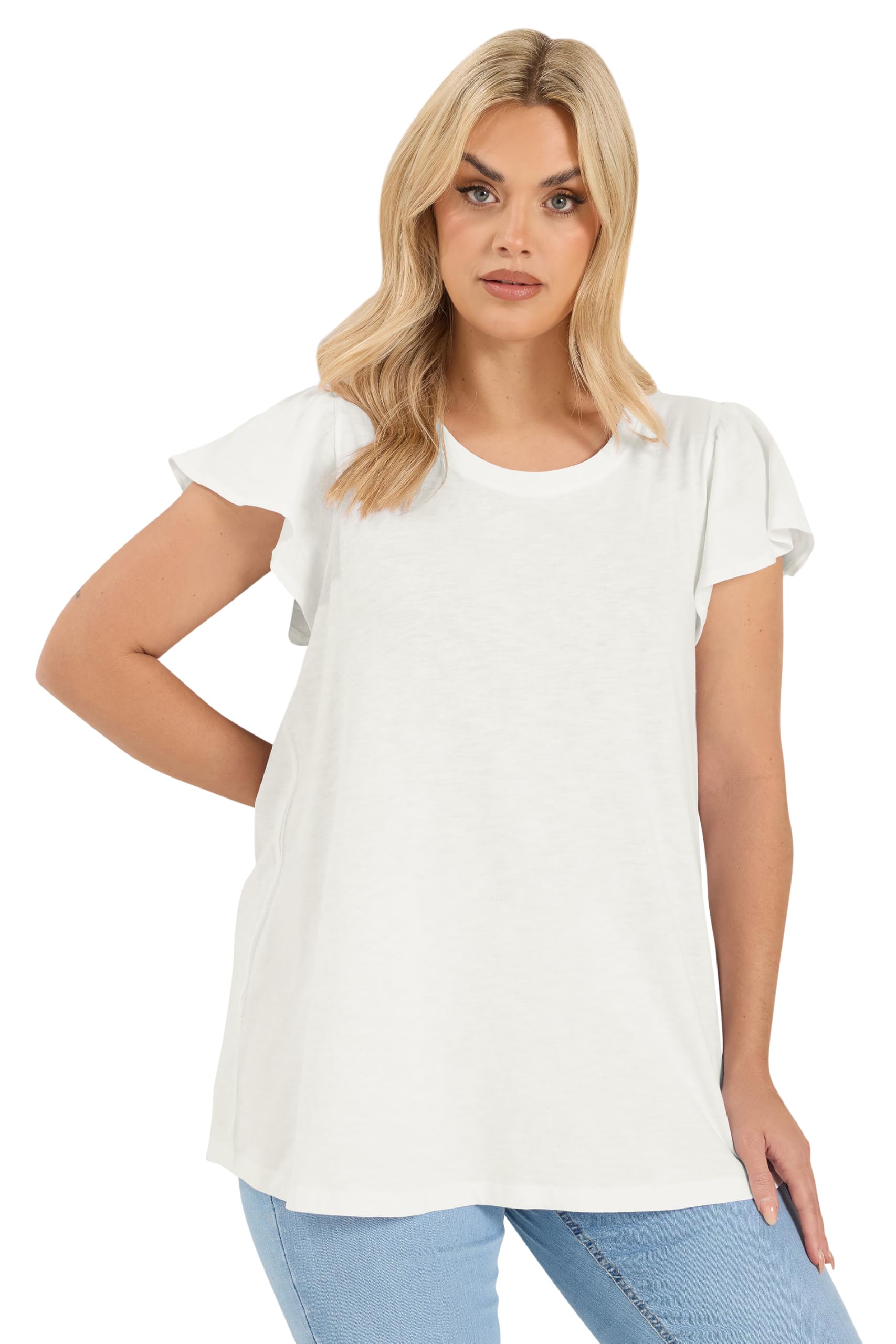 Yours Women's White Frill Sleeve T-Shirt In Size 18