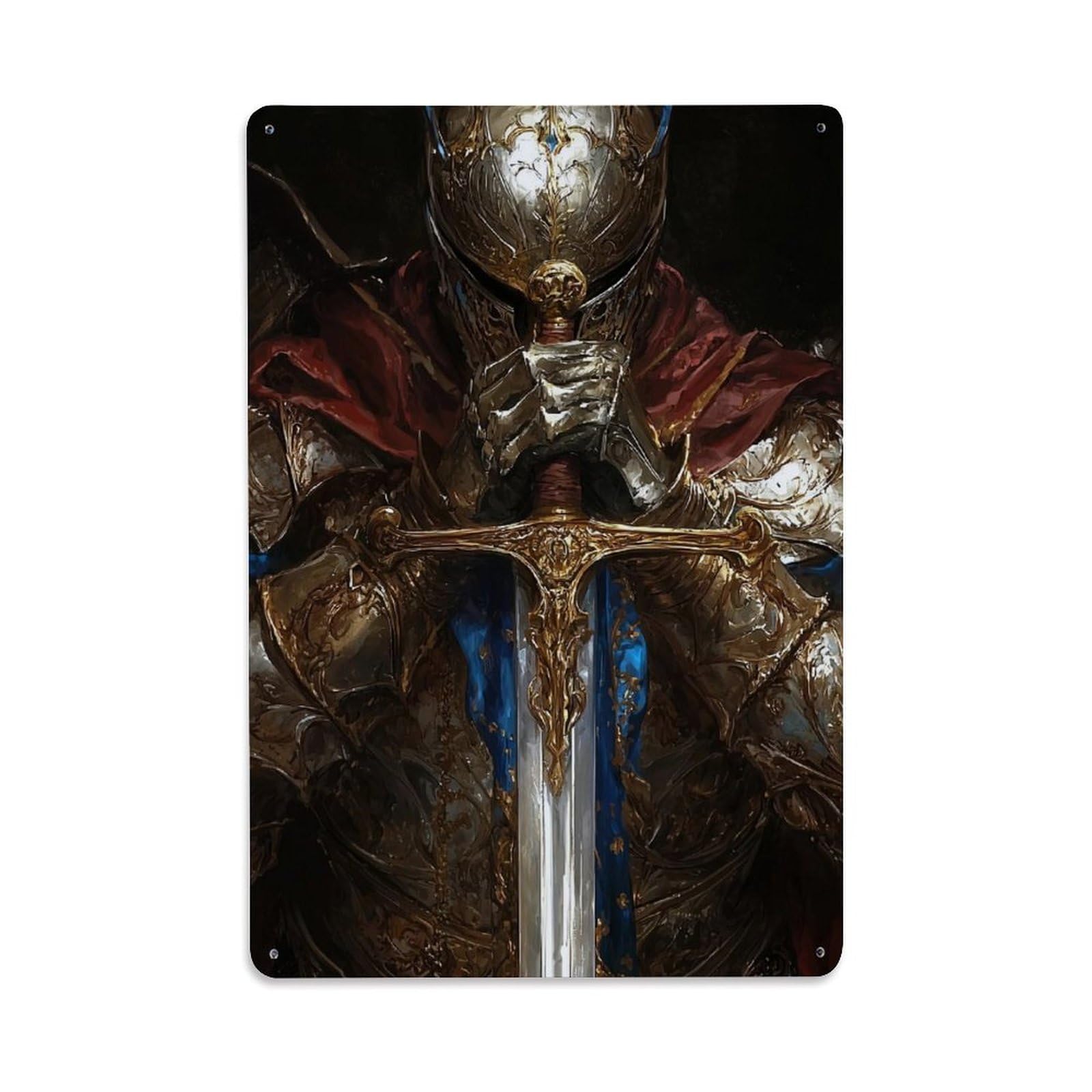 Sacred Zen Knight Saint Archangel Michael Catholic Spiritual Metal Tin Sign Plaque Wall Decor for Cafe, Man Cave, Club Bar, Office, Home Garden Round Metal Poster 8x12Inch