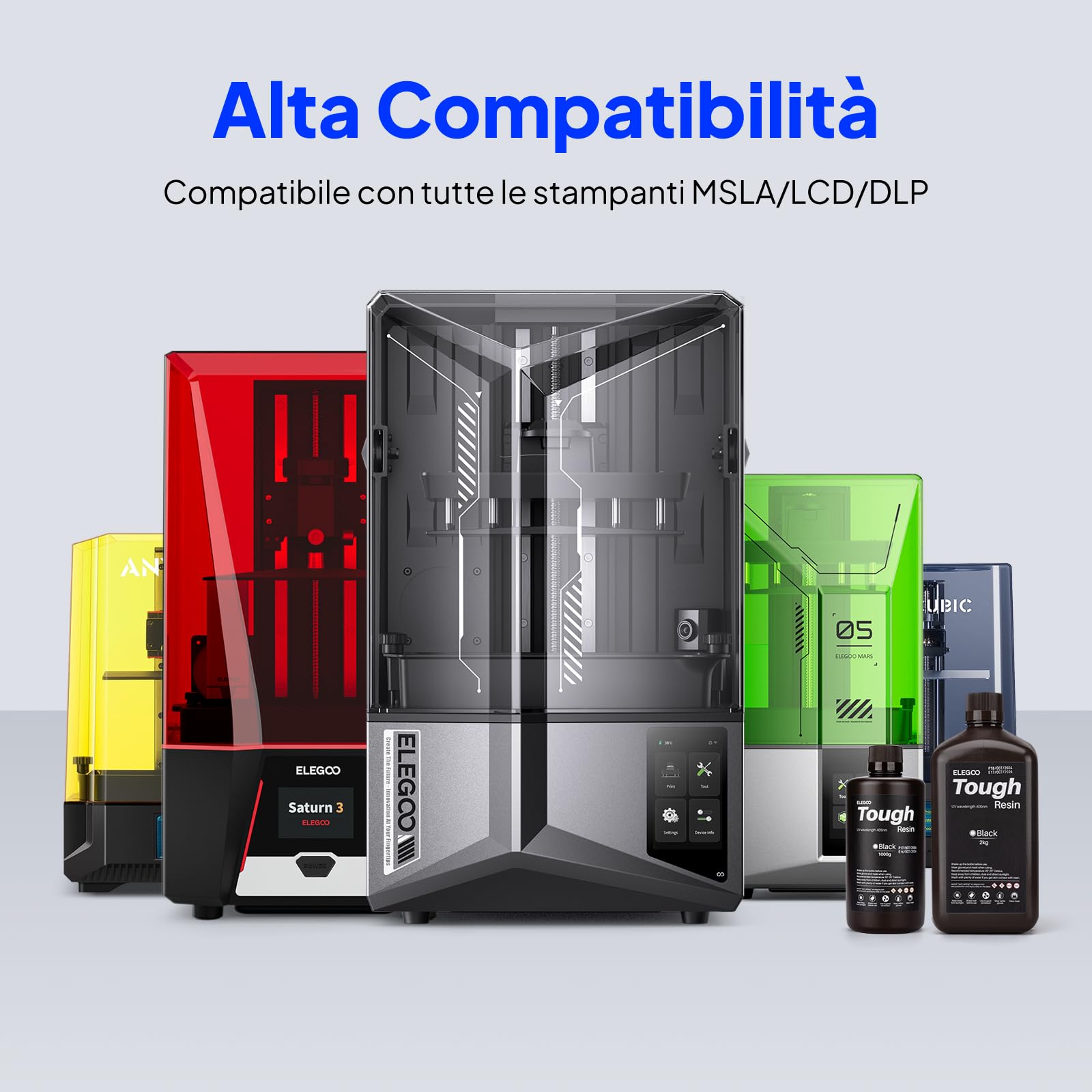 ELEGOO Resina Tough ad Alta Durezza, Bassa Viscosità e Minimo Ritiro, Compatibile con Stampanti 3D MSLA/LCD/DLP, Nero 2000g