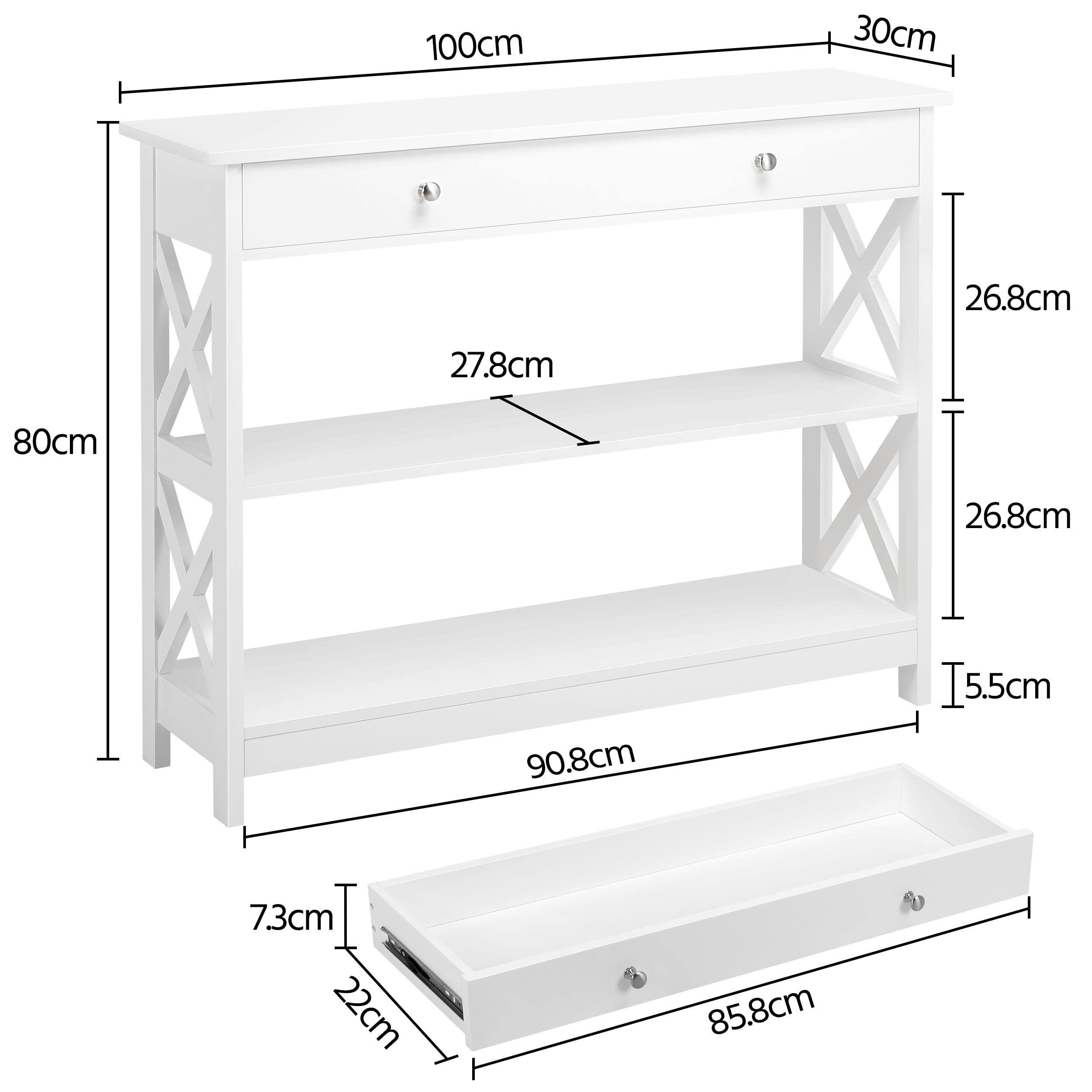 Yaheetech Mesa Consola Recibidor Mueble de Entrada Estrecha Clásica con Cajon Grande Mesa Auxiliar para Pasillo Comedor Blanco 100x30x80cm