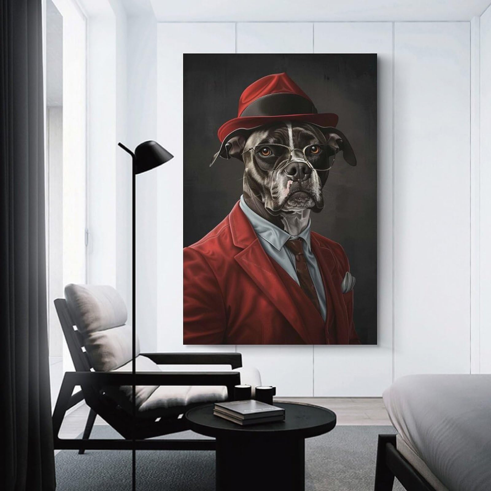 Junmoney Hanging Wall Art American Staffordshire Terrier Suit And Hat, 20x30inch(50x75cm), for Wall Displays, Bedrooms Or Room Updates, Wall Decor Suited to Curated Displays