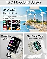 Vista 6 de Relojes inteligentes para mujer, llamada Bluetooth de 1.75 pulgadas, reloj inteligente de voz AI, monitor de frecuencia cardíaca 24/7, monitor