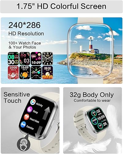 Miniatura 6 de Relojes inteligentes para mujer, llamada Bluetooth de 1.75 pulgadas, reloj inteligente de voz AI, monitor de frecuencia cardíaca 247, monitor de