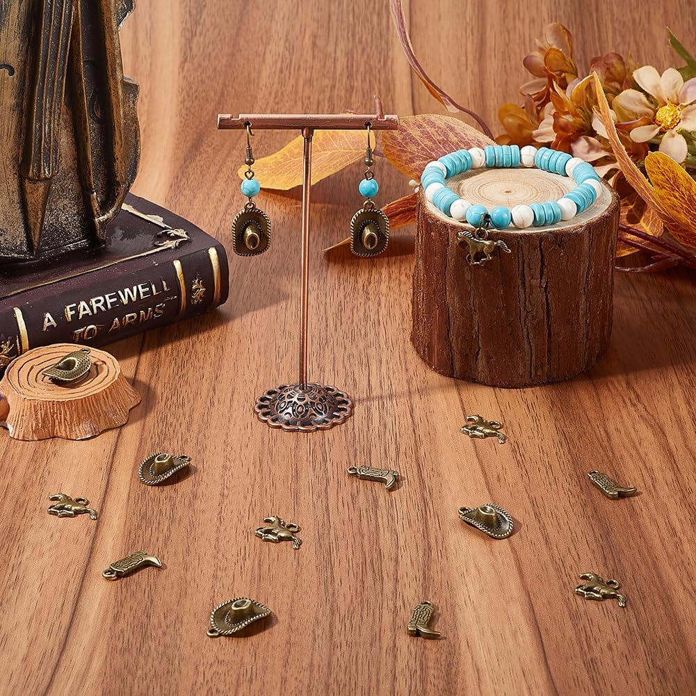 SUNNYCLUE 1 Box 90 Pcs Western Cowboy Charms Cowgirl Hat Charm Bulk Vintage Alloy Hats Boots Horses Metal Cowboys Tibetan Style Pendants for Jewelry Making DIY Crafts Necklace Bracelet Earrings - Image 4