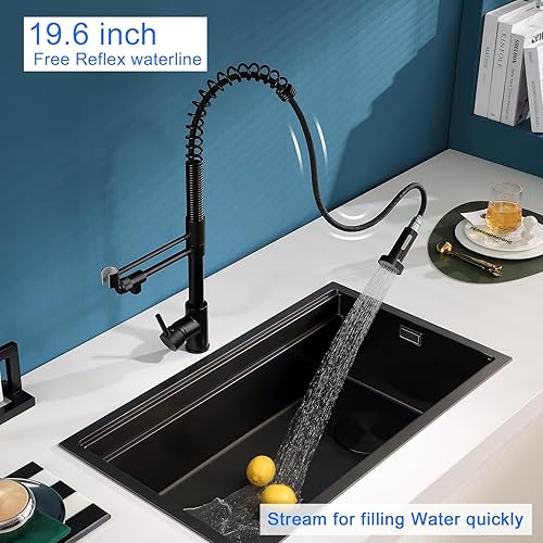 Vista 45 de MENATT Grifo de fregadero de cocina de 2 manijas con grifo de agua de drenaje, rociador desplegable 3 en 1 para purificar el filtro de agua (cromado)