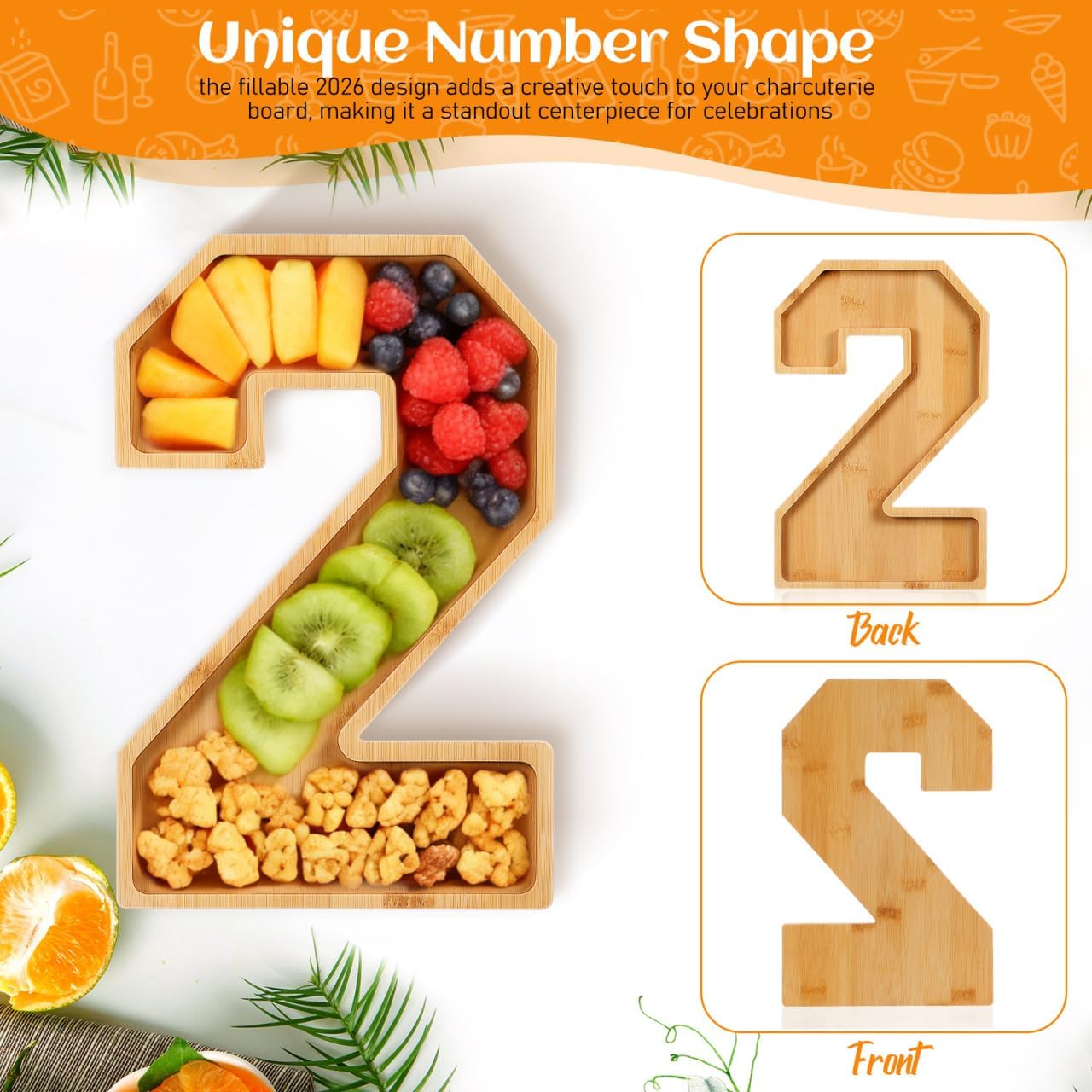 2026 Charcuterie Numbers Fillable Serving Tray Set Divided Appetizer Platter for Graduation Party Cheese Board Snack Plate for Fruit Nuts and Vegetable Treats