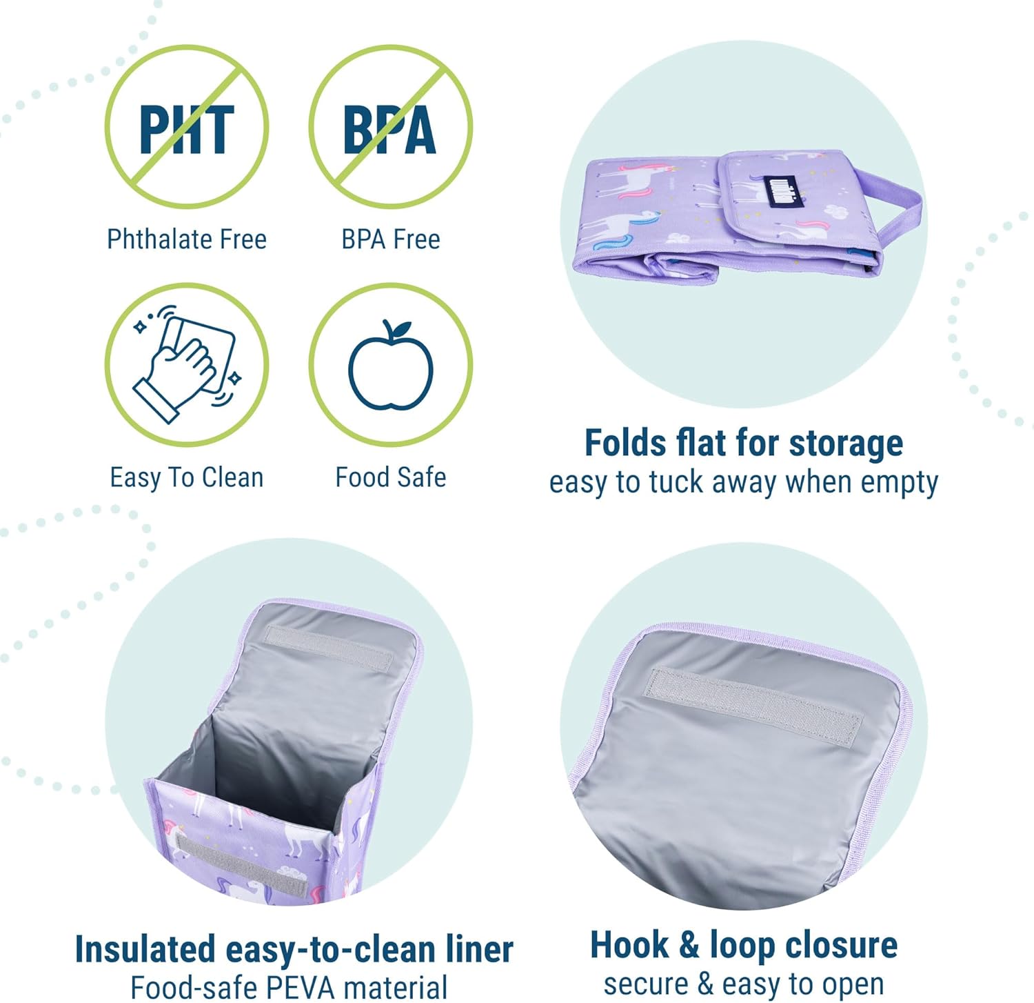 Wildkin Kids Lunch Bag Bundle with Bento Box - Leak-Resistant Reusable Lunch Set for School & Travel, Keeps Food Fresh - Unicorn