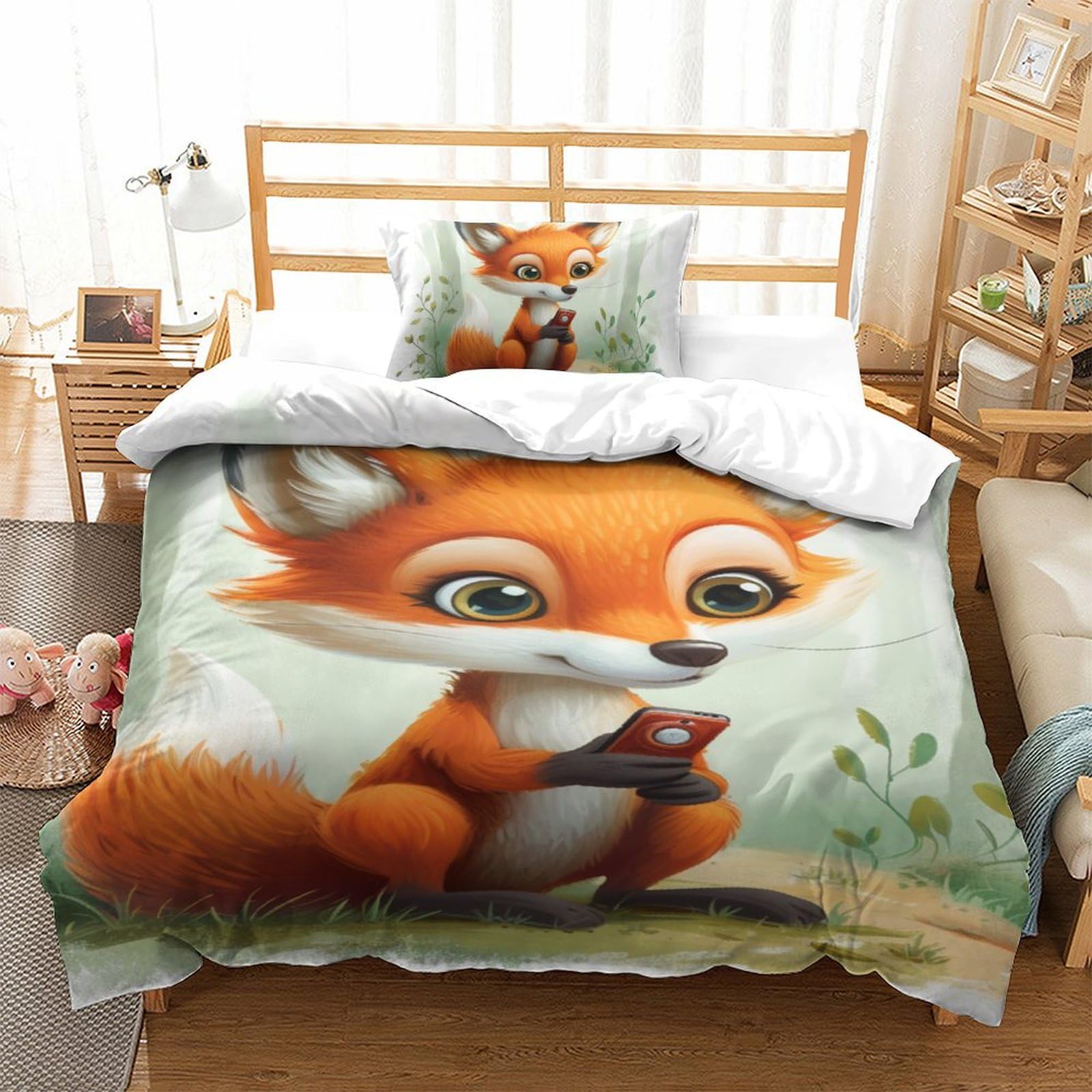 Housse de couette renard en microfibre respirante pour lit enfant