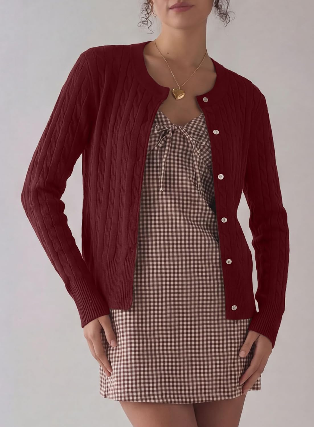 Darong Women's Long Sleeve Cable Knit Cardigan Sweater Fall Winter Open Front Button Up Outfits Fashion Clothes - Image 5