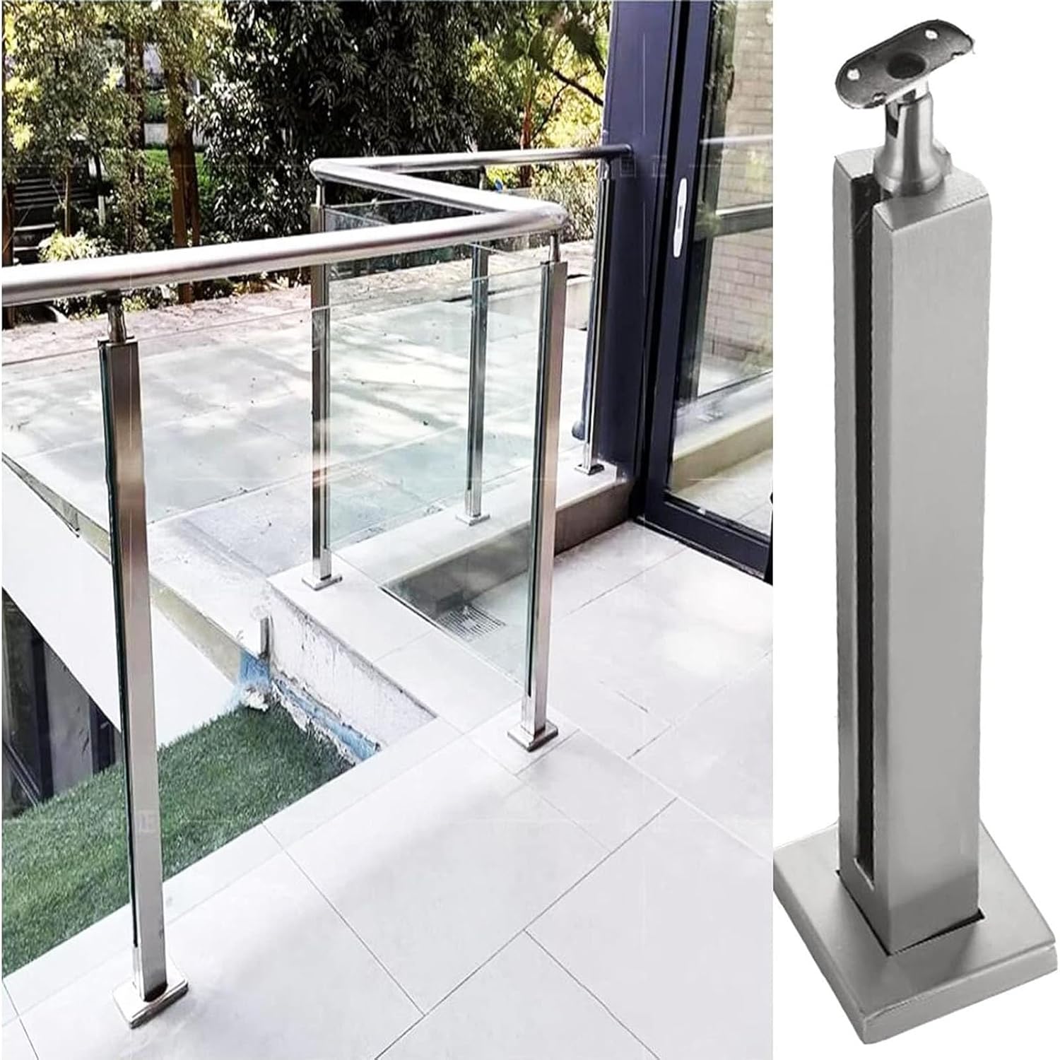 Heavy Duty 304 Stainless Steel Glass Balustrade Posts for Indoor Stairs, Concrete Steps & Hallway Lofts - Compatible with 3/8" & 1/2" Thick Glass, Handrail Option Availab